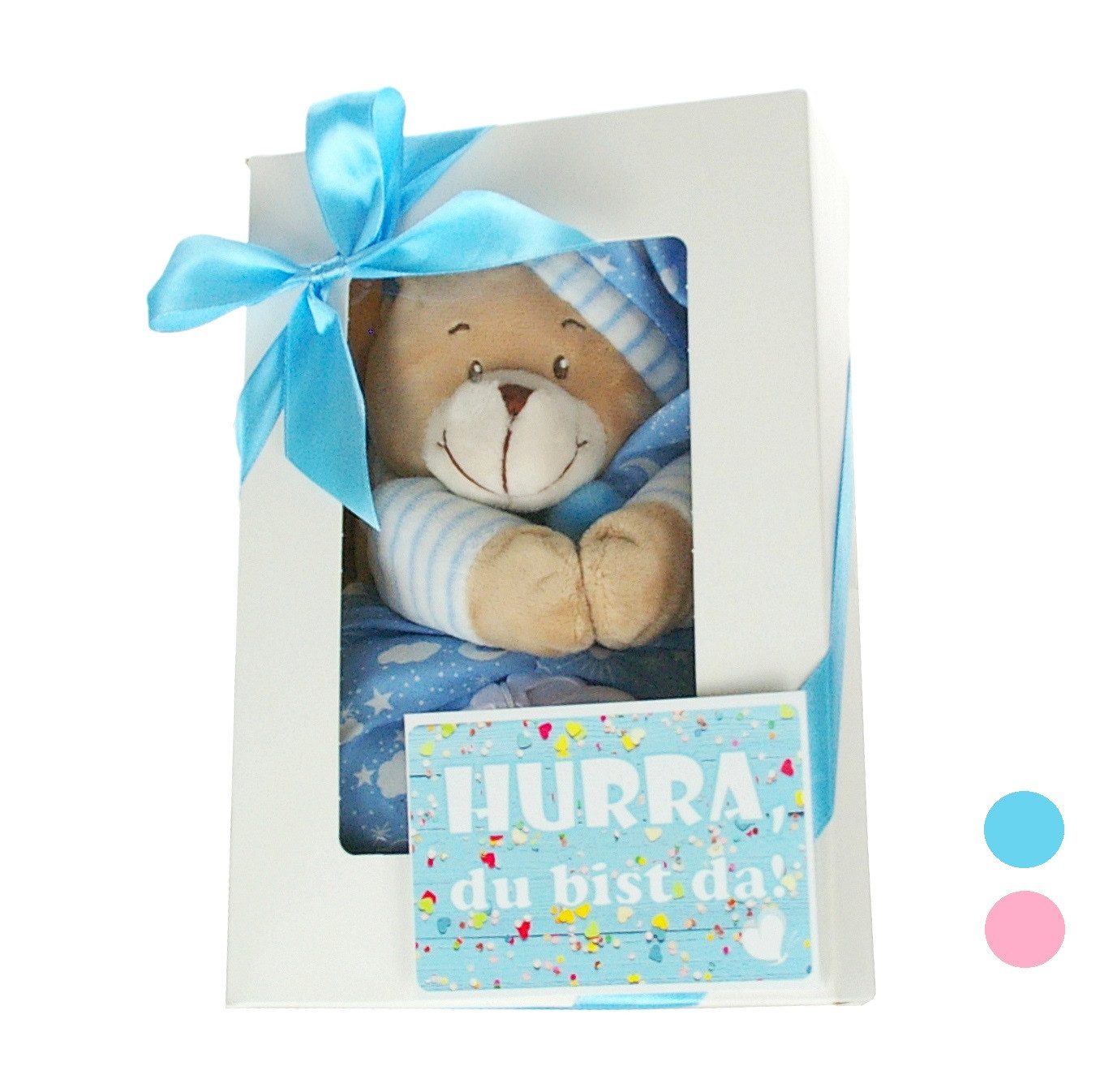 dubistda-WINDELTORTEN- Neugeborenen-Geschenkset Geschenkbox Baby Musikspieluhr BÄR + Grußkarte, Geschenk zur Geburt