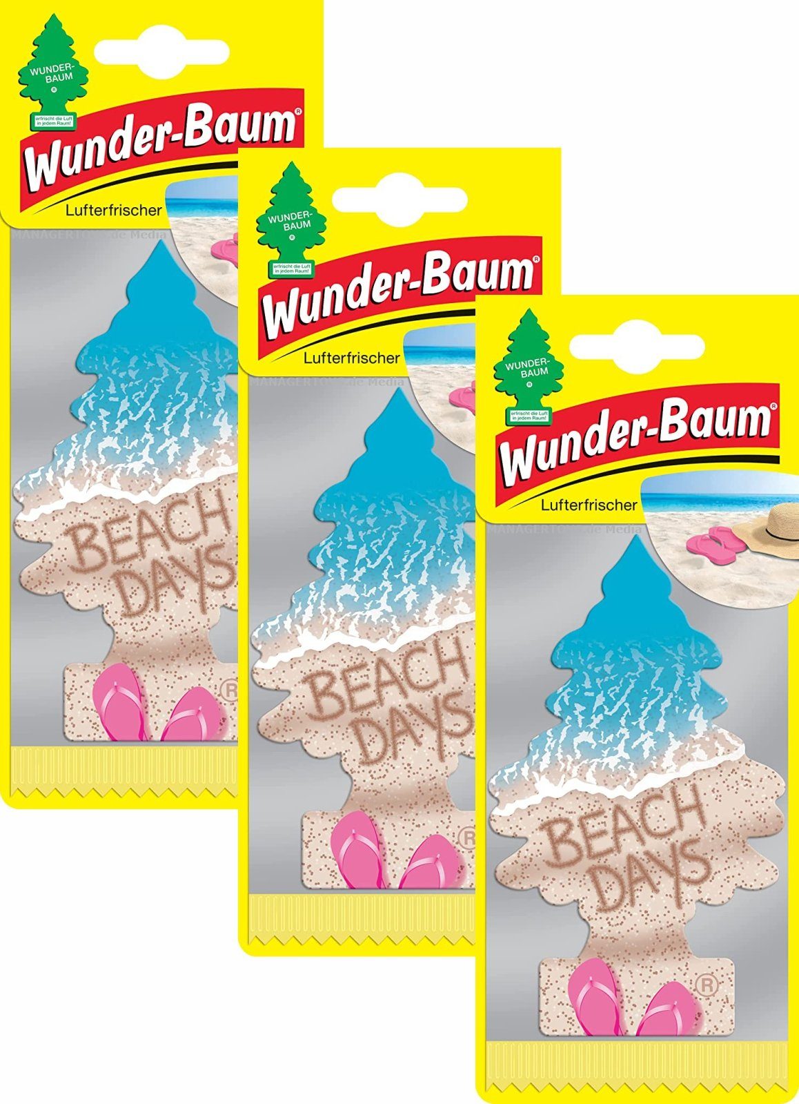 3er Wunder-Baum Set Lufterfrischer, Beach Wunderbaum Duftbäumchen 3 Kunstbaum Days