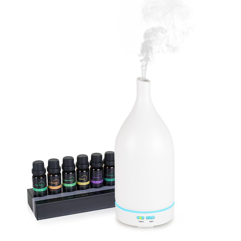 Luftbefeuchter Aroma Ultraschall Luftbefeuchter mit Keramikabdeckung, inkl. Duftölset