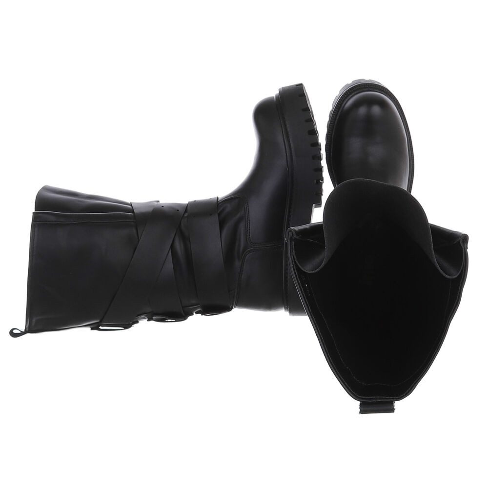 Ital-Design Damen Stiefel mit Doppelschnallen und Profilsohle Plateaustiefel (92299668) Blockabsatz Stiefel in Schwarz – Bild 2 von 5