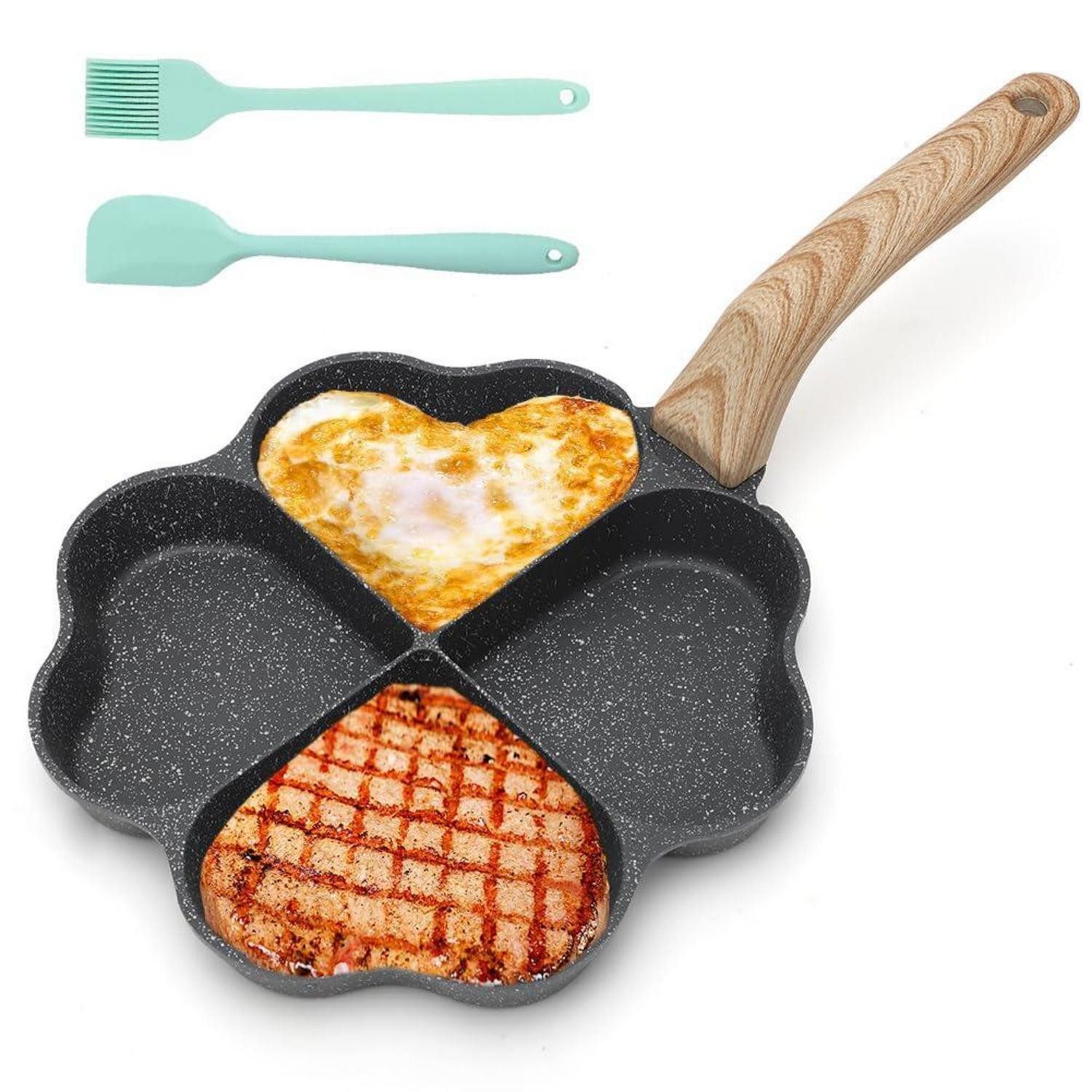 LuxusKollektion Bratpfanne 4-Loch Omlettenpfanne Herzform Anthrazit