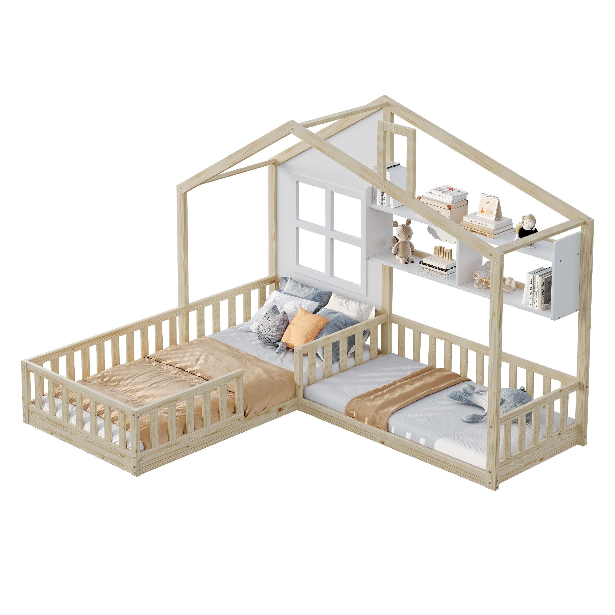 Merax Kinderbett 90x200cm/140x70cm mit Lattenrost (Geeignet für zwei Kinder günstig online kaufen