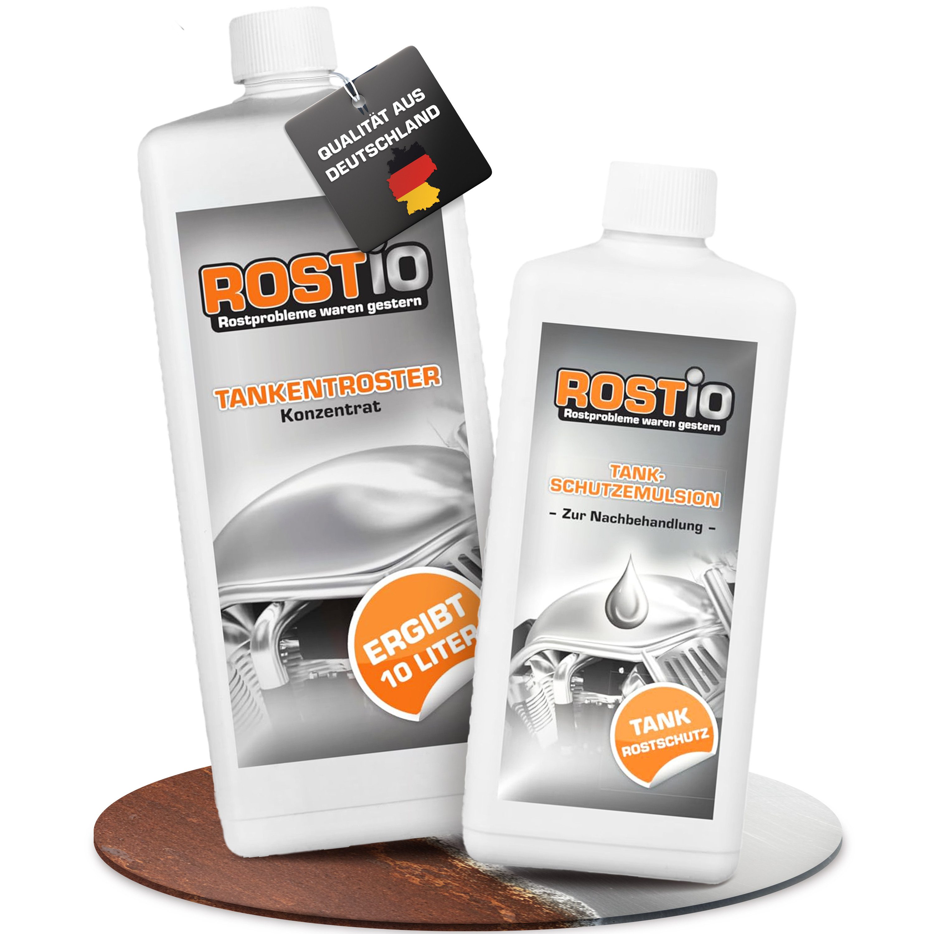 Rostio Tankentroster Set - 1 Liter Konzentrat + 500ml Tank Schutzemulsion Rostentferner