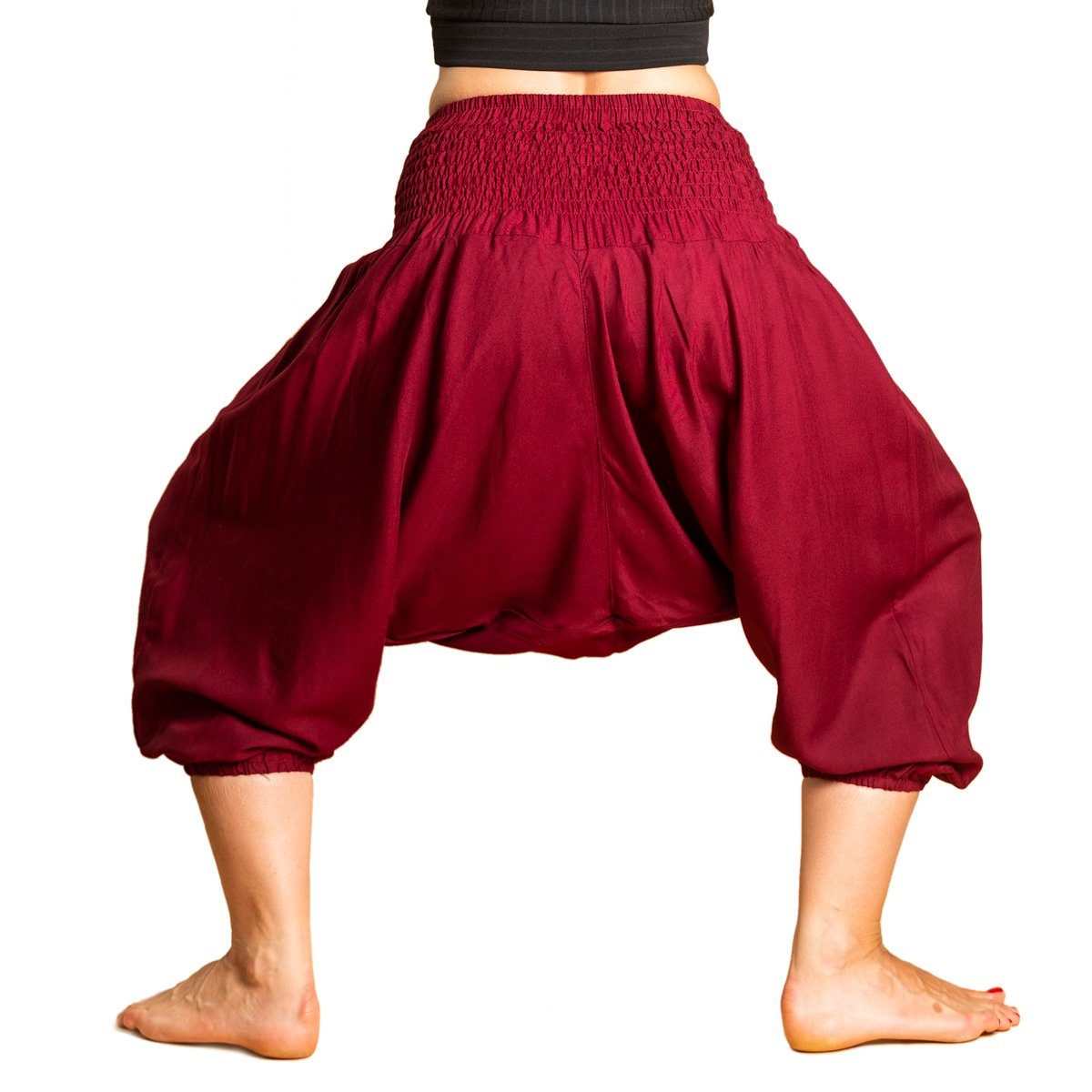 PANASIAM Relaxhose Aladinhose für Pumphose hochwertiger natürlicher Caprihose oder aus bordeaux Freizeithose als 3/4-Hose als Haremshose Uni rot Kinder Viskose