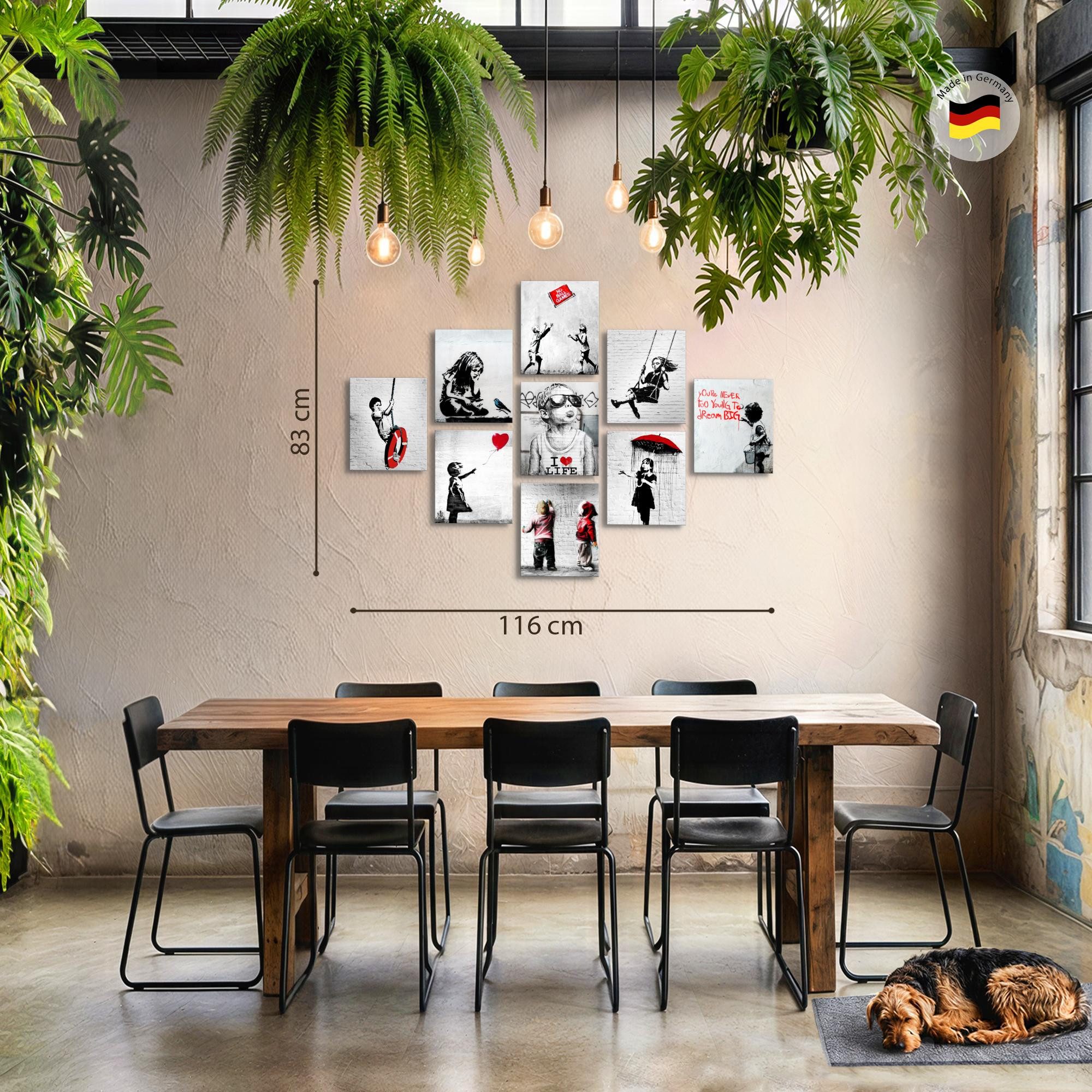 Novart Wandbild Wandbilder Banksy Collage Street Art Wohnzimmer Loft, Kinder (9 St)