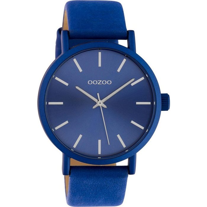 OOZOO Quarzuhr Oozoo Damen Armbanduhr blau (Armbanduhr) Damenuhr rund groß (ca. 42mm) Lederarmband Fashion-Style
