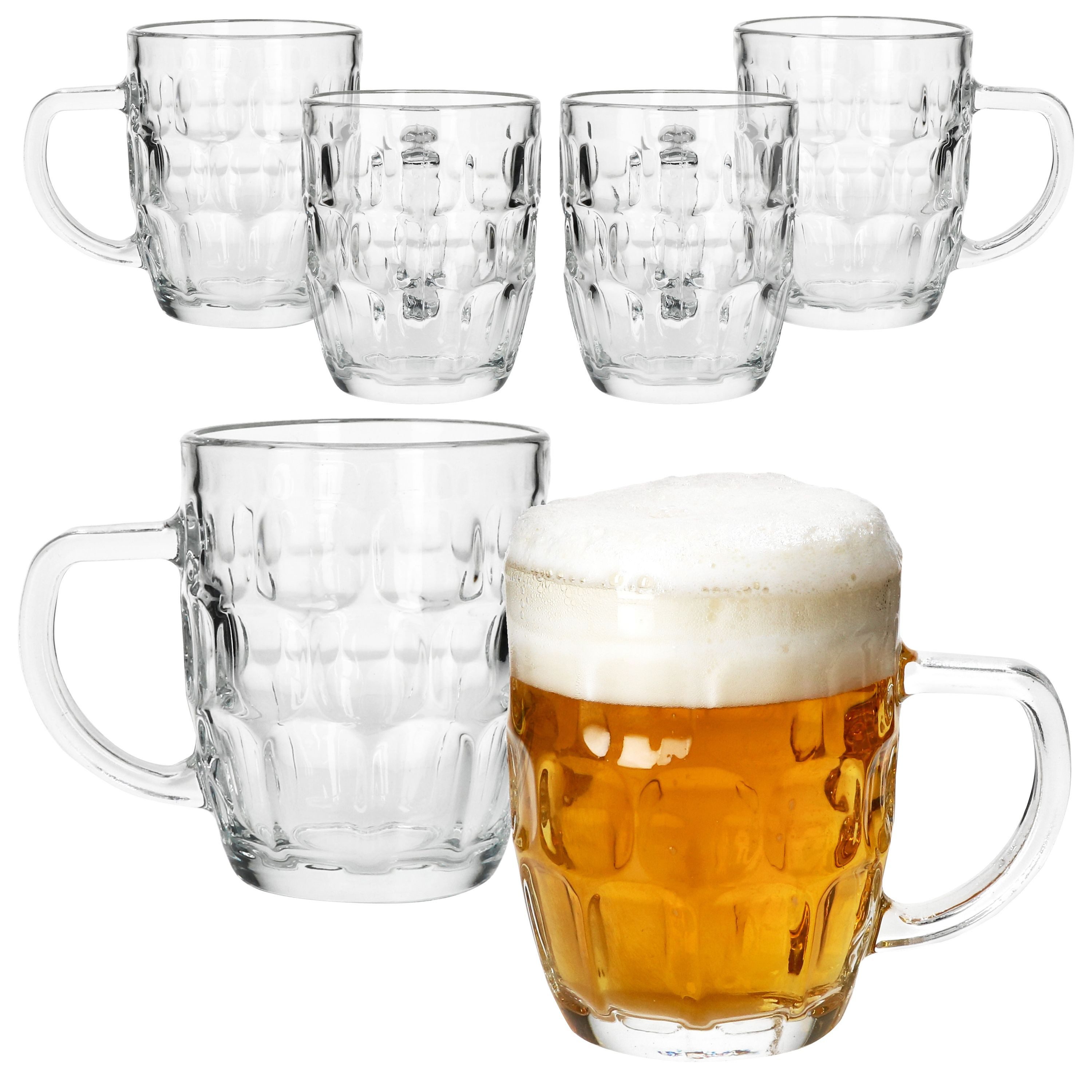 MamboCat Bierglas 6x Dublin Bierkrug 400ml mit Relief & Henkel Bierhumpen klar 0,4L, Glas