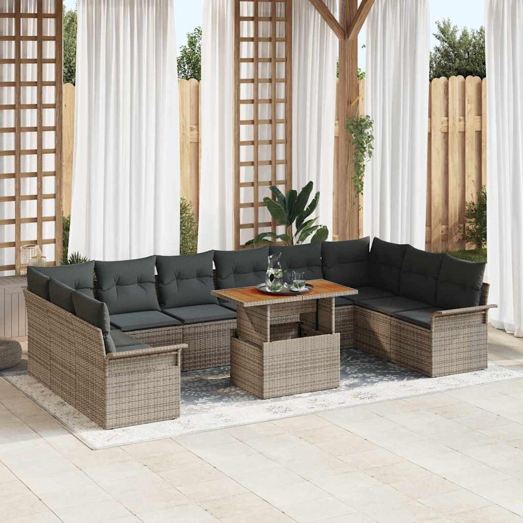 vidaXL Loungesofa Gartensofa-set mit Kissen 11 pcs Grau Poly-Rattan, 11 Teile