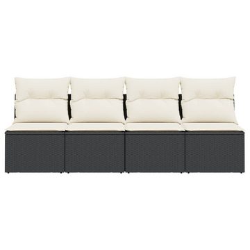 vidaXL Loungesofa Gartensofa mit Kissen 4-Sitzer Schwarz Poly Rattan