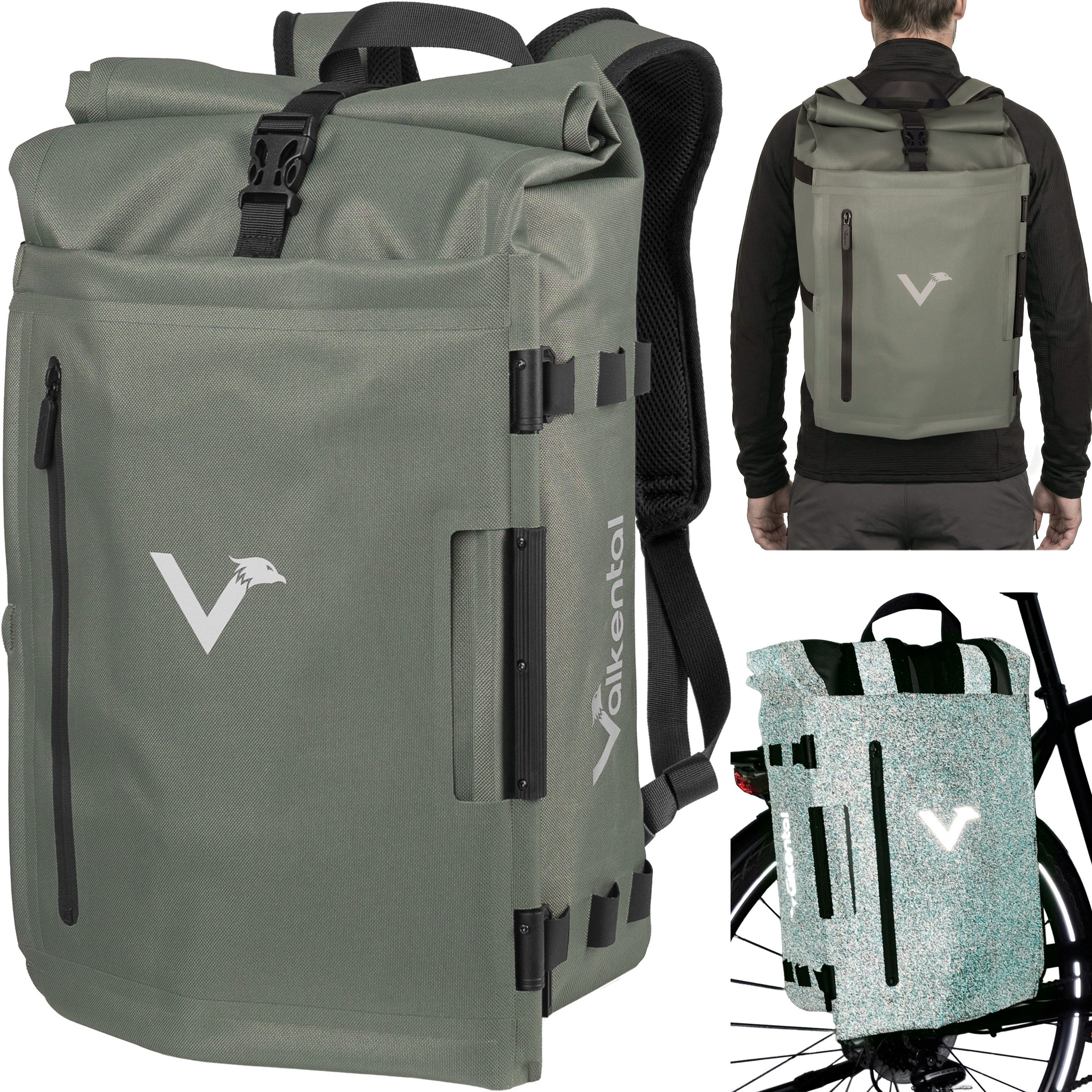 Valkental Fahrradtasche TrailX 2in1 Gepäckträgertasche & Rucksack (28L, Laptopfach, Rückenpolster), wasserdicht & reflektierend