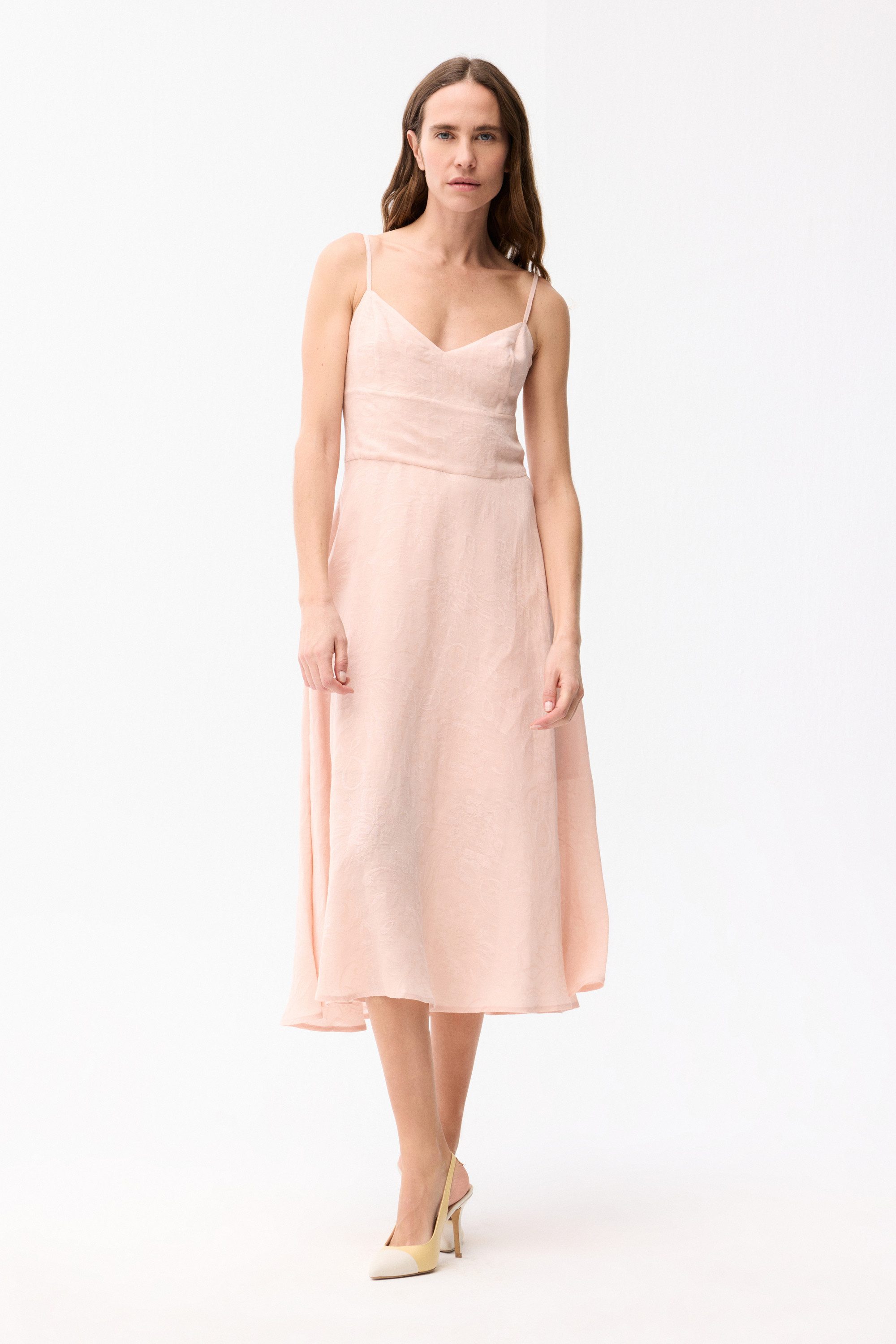 adL Spaghettikleid Jacquard-Kleid mit Spaghettiträgern