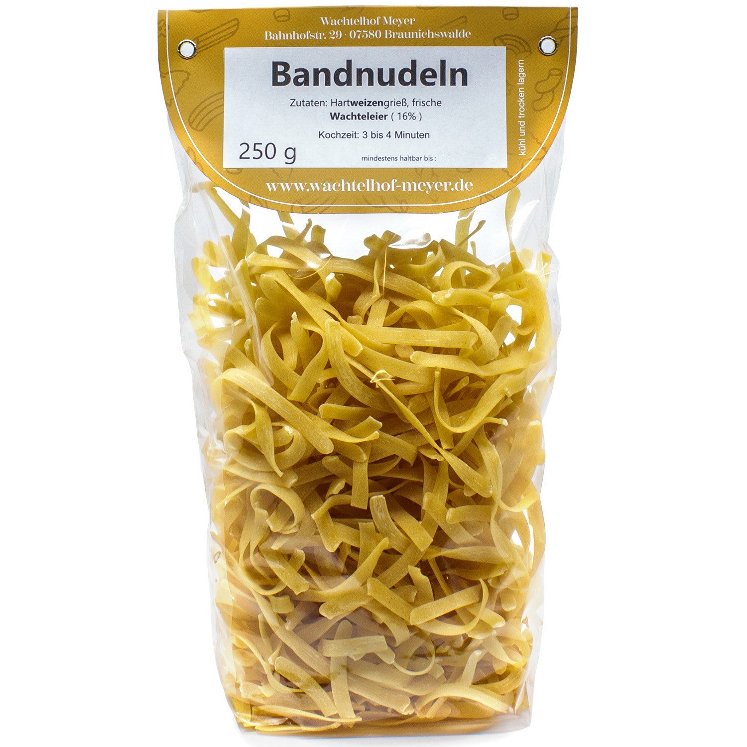 Landshop24 Nudeln Meyer’s Wachtelei-Bandnudeln 250g Hartweizennudeln aus Wachteleiern, Hergestellt in Deutschland