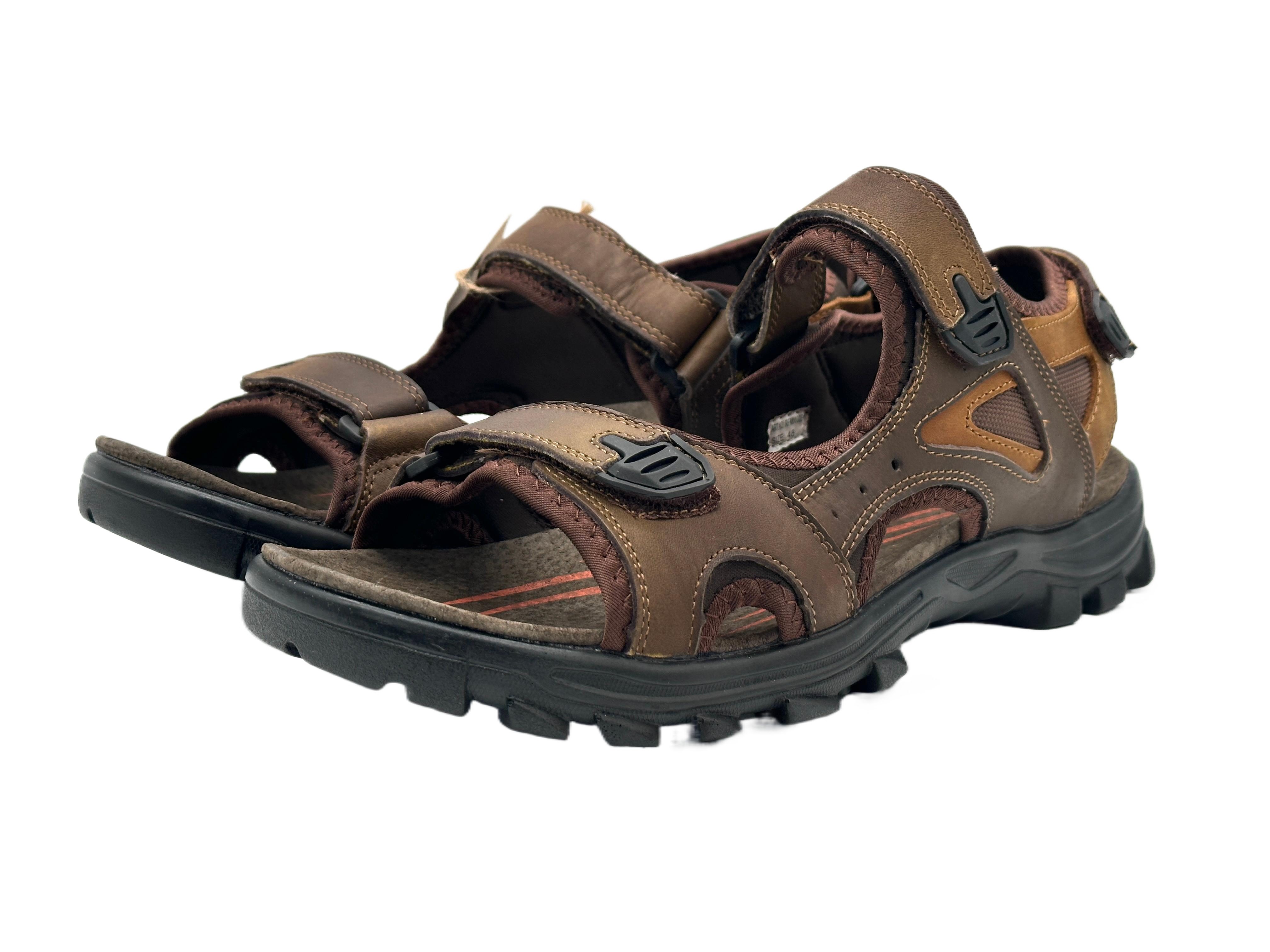 Nowaland Herren Trekkingsandalen aus Leder mit Klettverschluss Trekkingsandale Robuste Trekkingsandalen mit rutschfester Sohle und gepolsterter Sohle