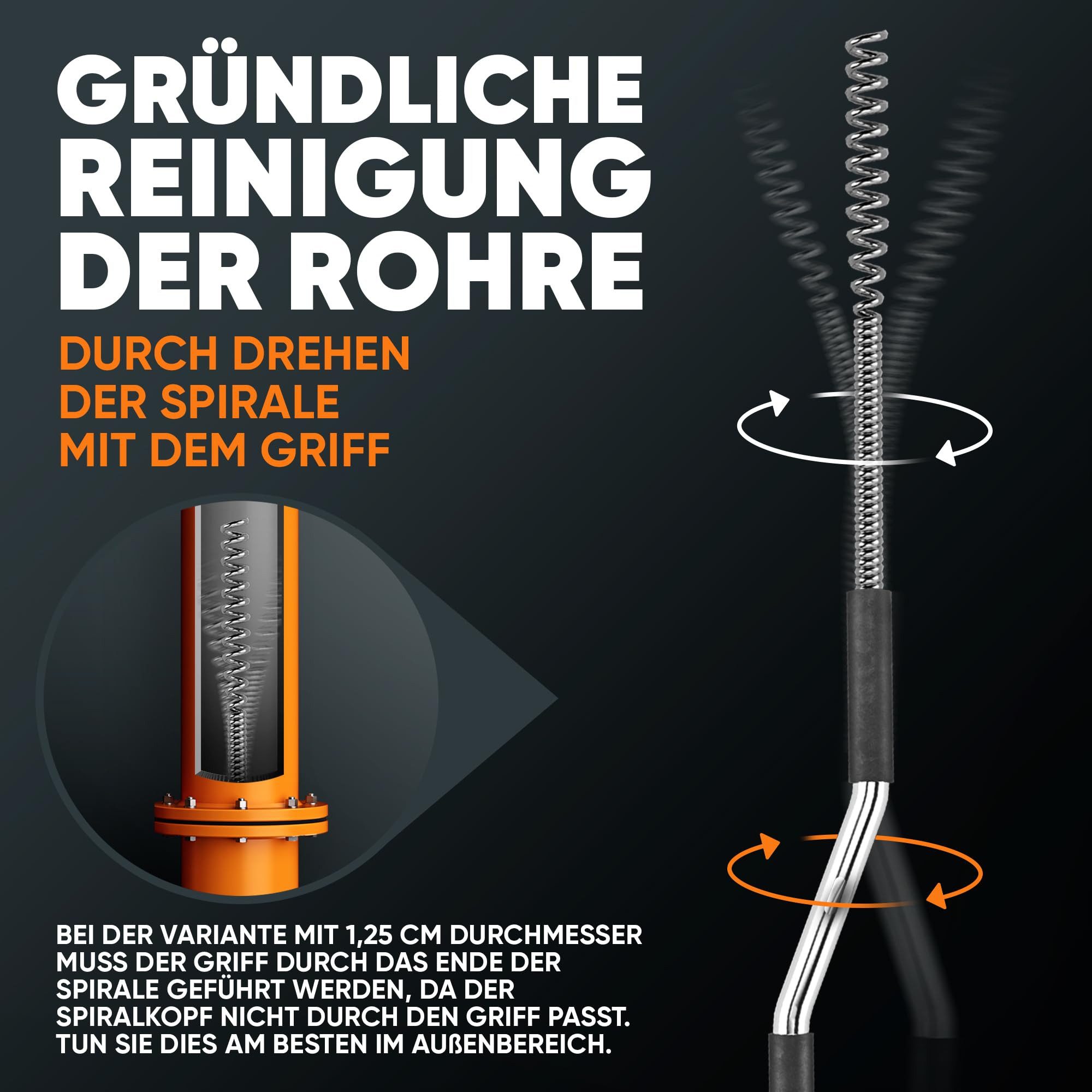 Meisterfaktur Rohrreinigungsspirale 3.0 - extra lang - Abflussspirale für eine umweltfrdl. Rohrreinigung, L: 1500 cm, ∅ 125 mm, Die Rohrspirale für echte Heimwerker!