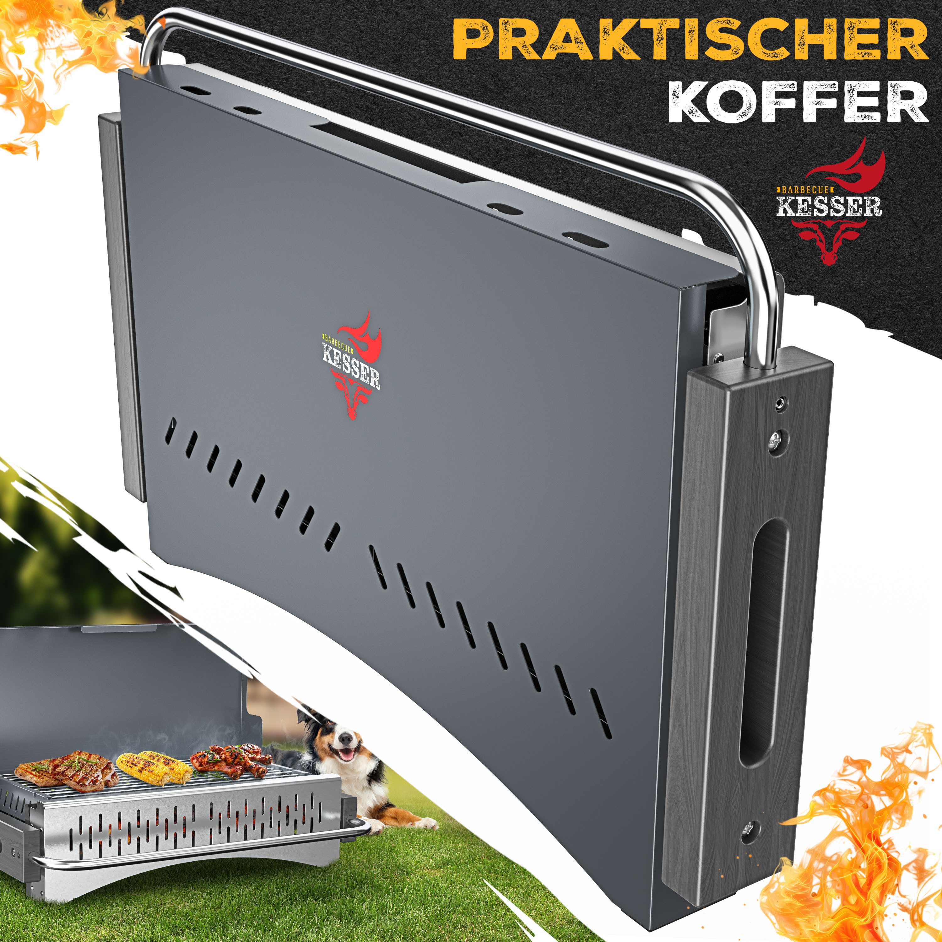KESSER Holzkohlegrill tragbarer Campinggrill aus pulverbeschichtetem Stahl, Tischgrill Outdoor BBQ ideal für Camping, Picknick & Angeln – Bild 4 von 5