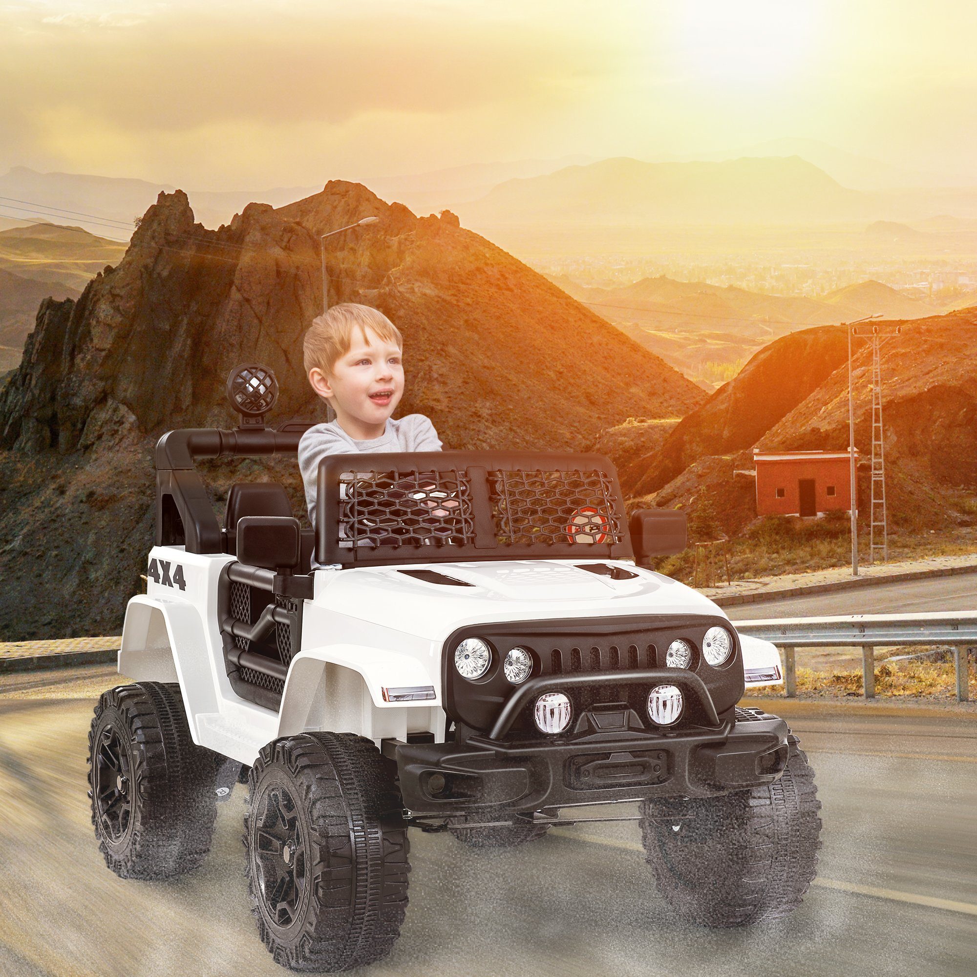 REDOM Elektro-Kinderauto 2 Sitze für Kinder mit 2,4G-Fernbedienung, Belastbarkeit 30 kg, 2 Gangs-Weicher Start-Elektroauto mit Hupe, Vorderlicht. 3-5 km/h