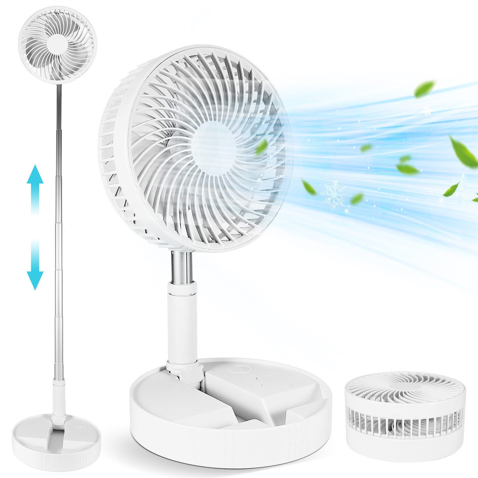 Tischventilator Faltbarer Standventilator Leise, 7200mAh Akku USB Ventilator