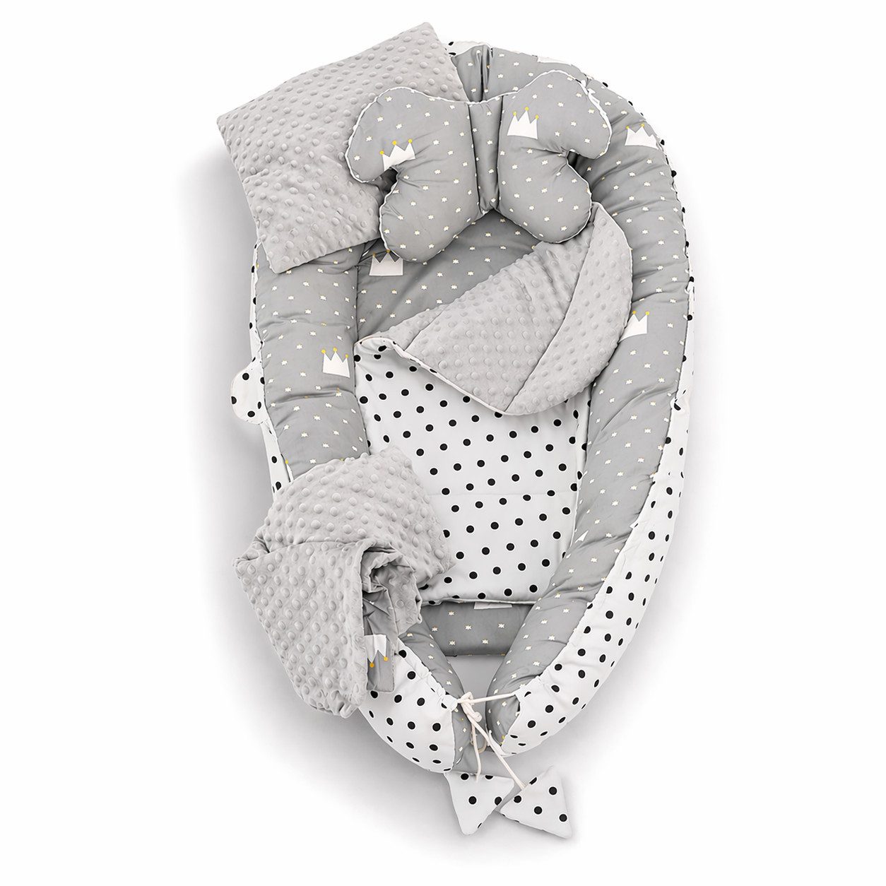 SKY & ZEN Kuschelnest für Neugeborene – Baby Nestchen Set, Babynest mit Tragegriff, (Set), 5 Teile