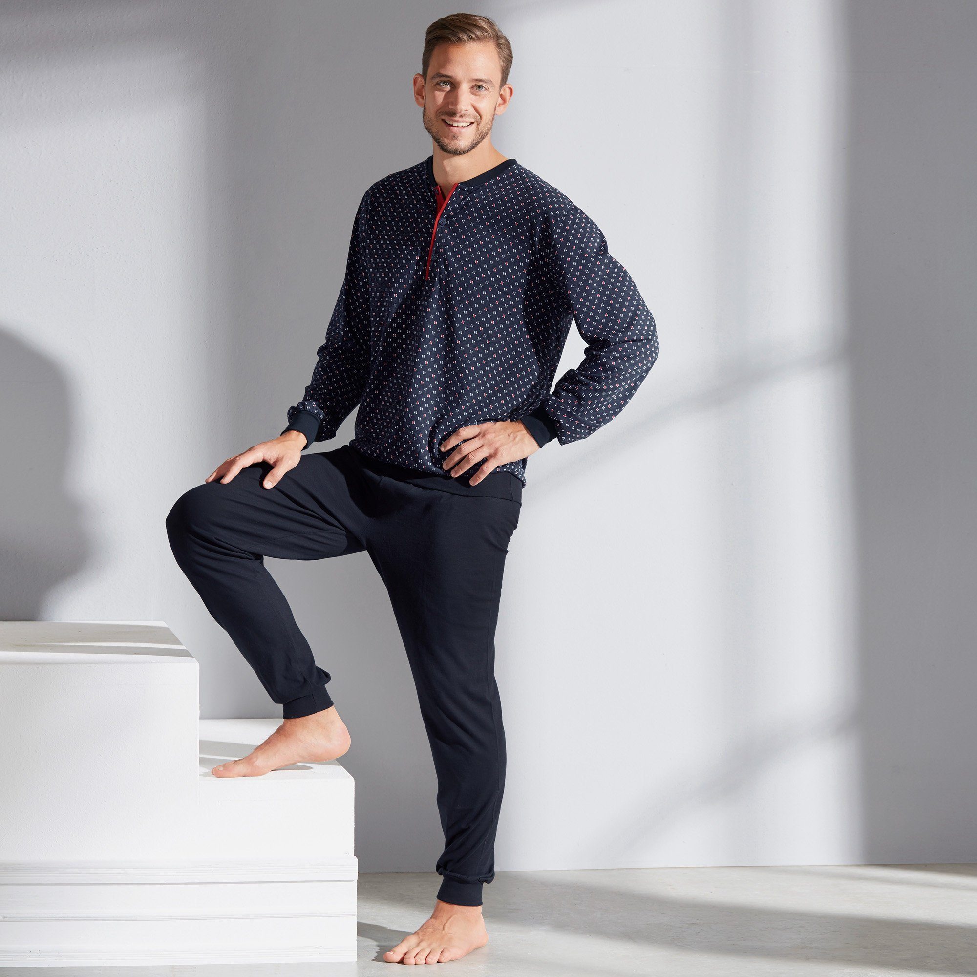 Erwin Müller Pyjama Herren-Schlafanzug Single-Jersey gemustert