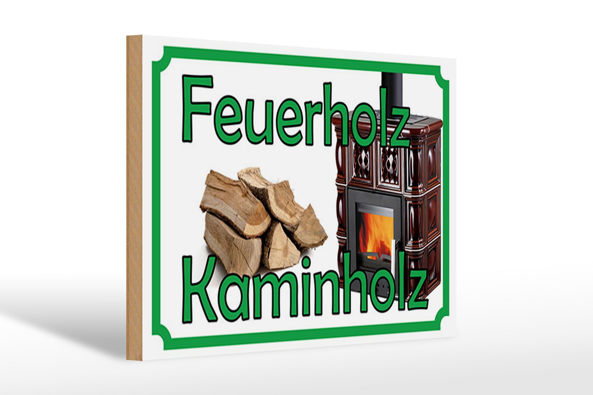 Femer GmbH Holzbild Reklame 20x30 cm Feuerholz Kaminholz, (1 St), Glatte Holzfaserplatte (MDF), vorn beschichtet