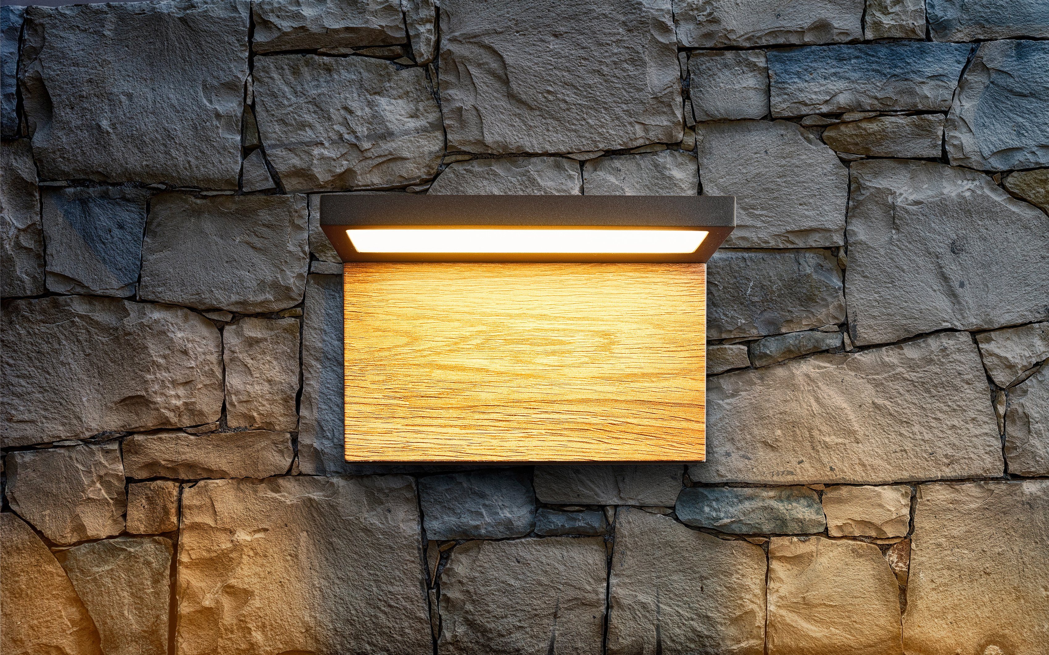 HEITRONIC LED Wandleuchte Manao, LED Wandlampe, Warmweiß, Außenlampe, Holzdekor, Außenleuchte integriert, fest