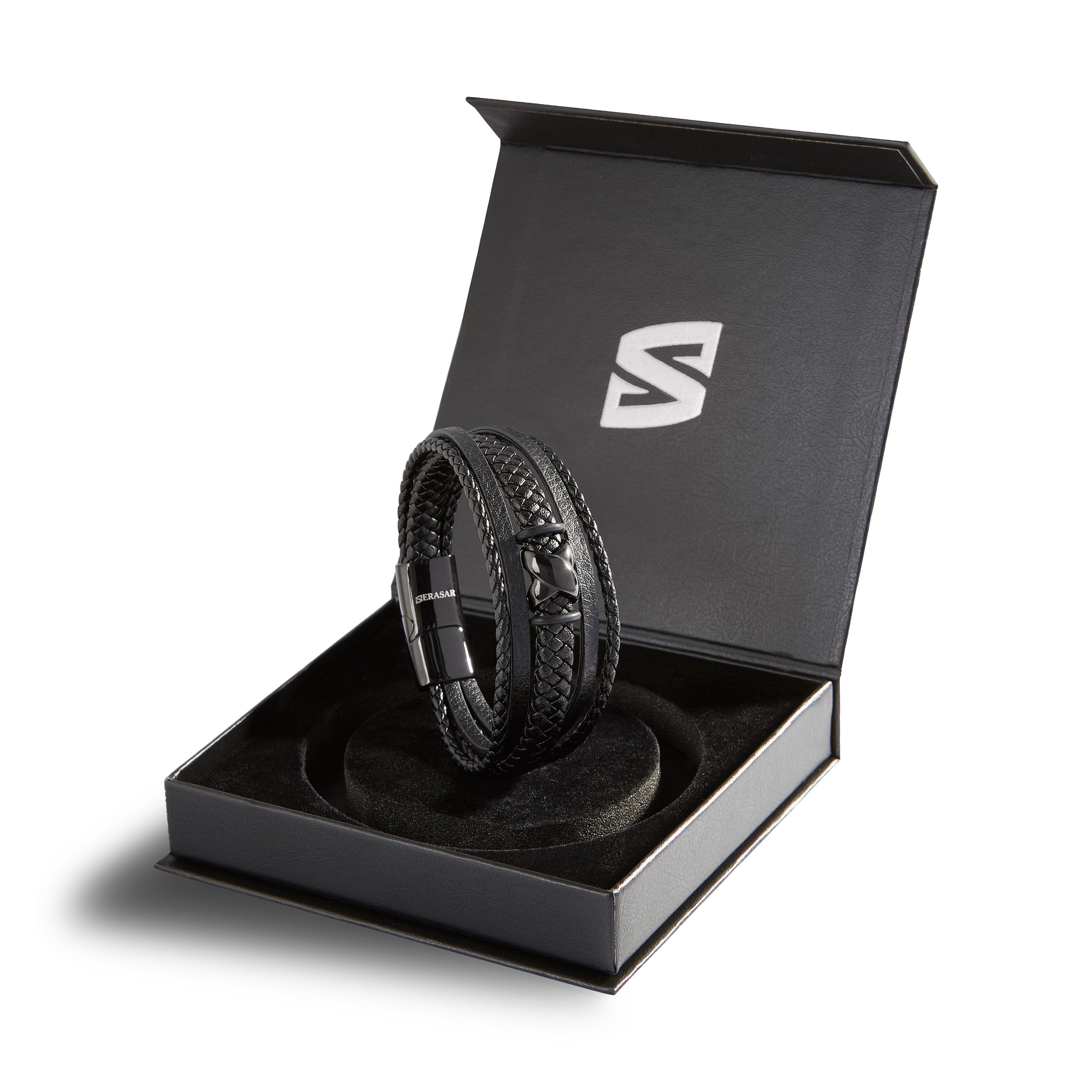 SERASAR Lederarmband "Flake" für Herren, mit Edelstahlverschluss (Klassisch, elegant, casual, 1-tlg), aus Echtleder, Länge durch extra Glied verstellbar – Bild 3 von 5