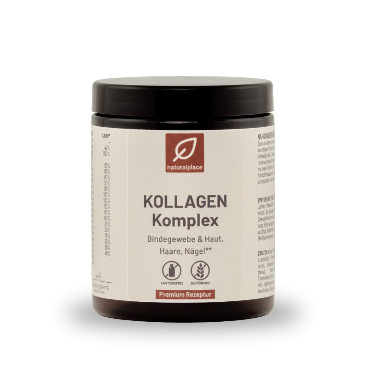 naturalplace® KOLLAGEN Komplex - Strukturprotein mit unterstützenden Vitalstoffen, Pulver, 120 g, + Vitalpilz Polyporus, Vitaminen, Spurenelementen, geschmacksneutral