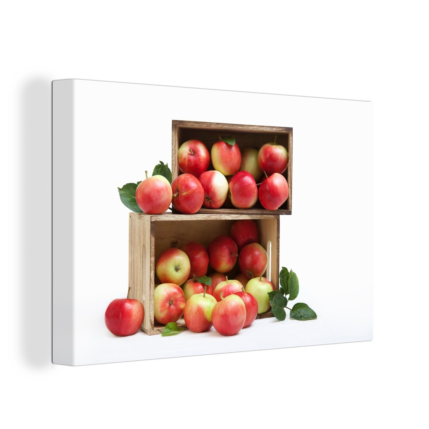 OneMillionCanvasses® Leinwandbild Apfel - Kiste - Obst, (1 St), Wandbild Leinwandbilder, Aufhängefertig, Wanddeko, 30x20 cm