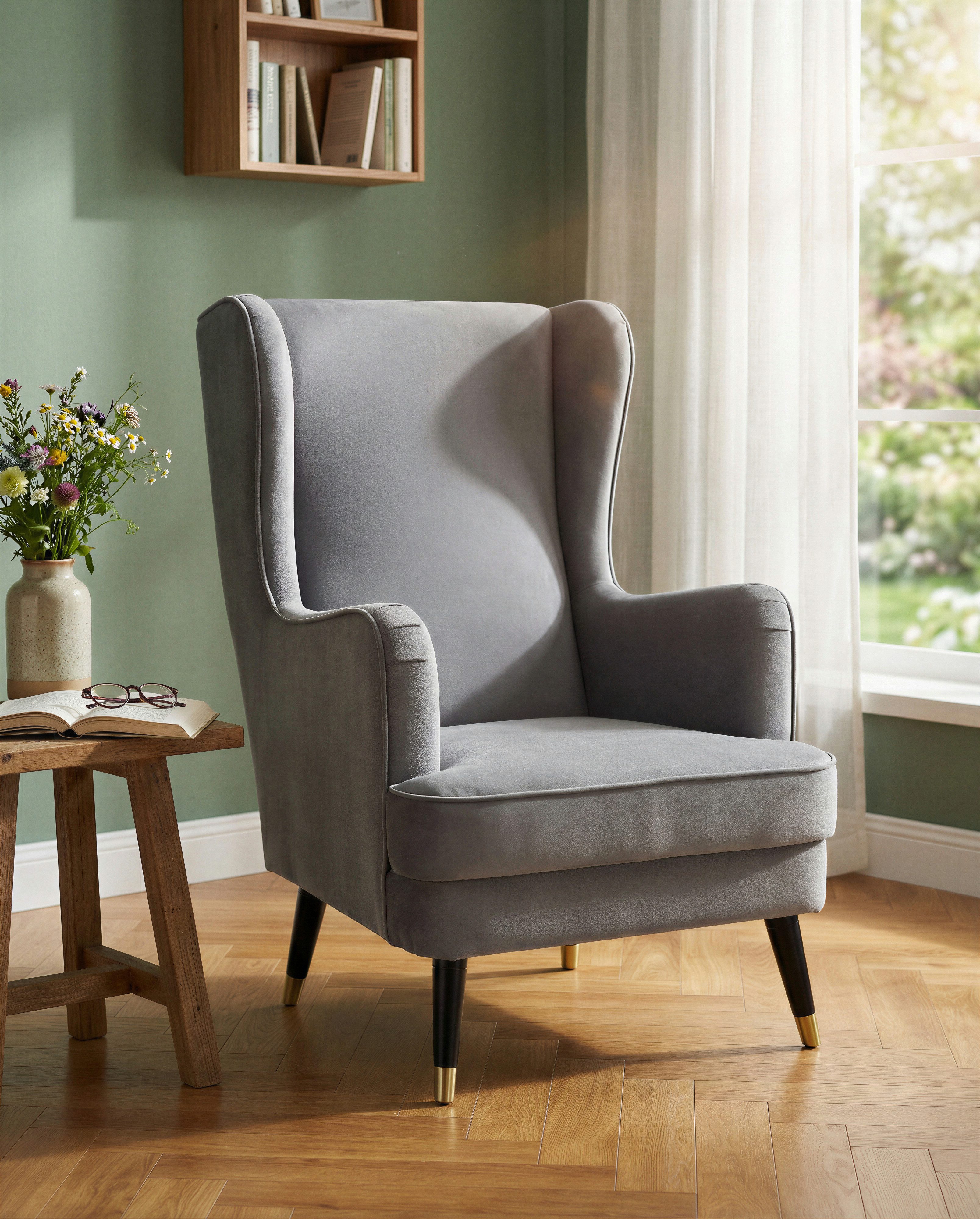 Home affaire Ohrensessel ZILLER, TV-Sessel, frei im Raum stellbar, in Cord und Samtvelours, Holzfüsse mit dekorativen Metallhülsen, Traumhafter Relaxsessel