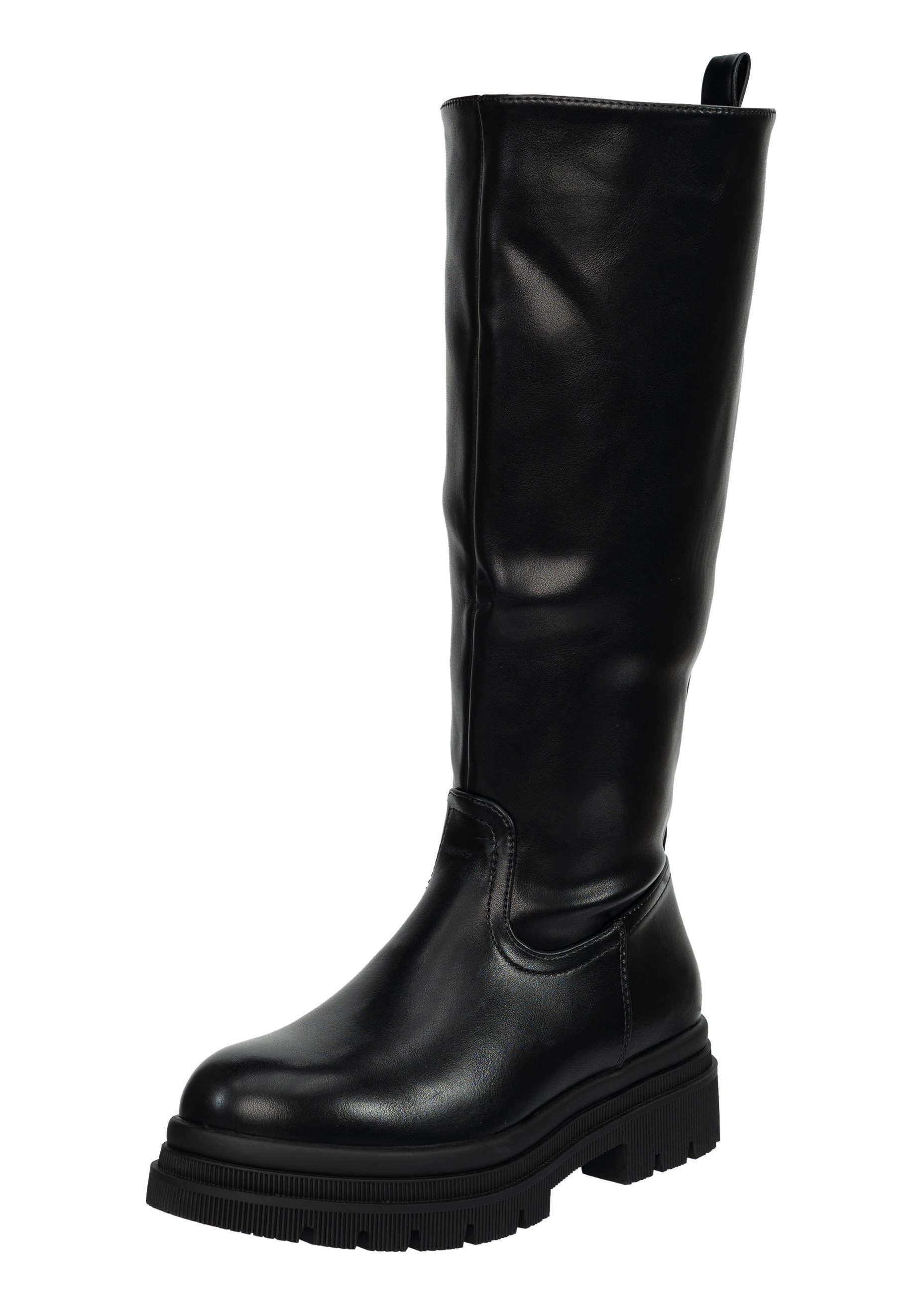 Salinyang Damen Biker Boots kniehoch mit Profilsohle – Chunky Langschaft Stiefel