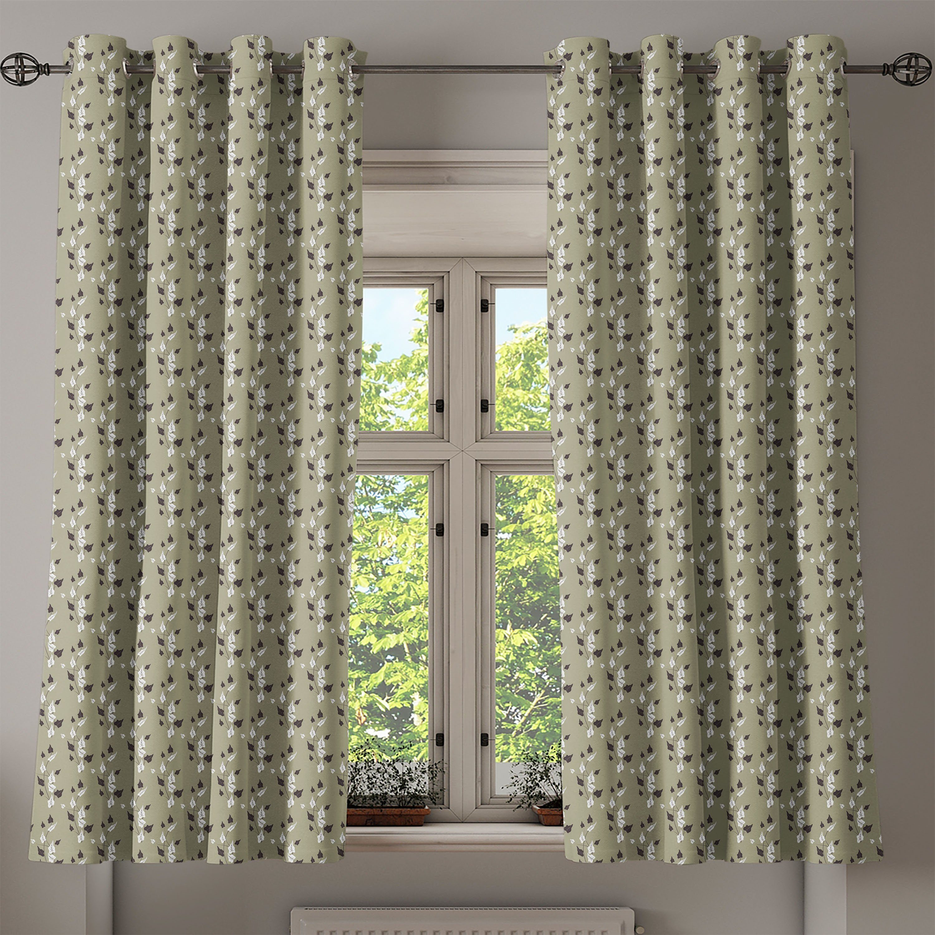 Garten-Blumen Abakuhaus, Gardine 2-Panel-Fenstervorhänge Schlafzimmer für Wohnzimmer, Blumen Kurvige Dekorative