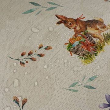 laro Tischdecke Wachstuch-Tischdecken Abwaschbar Ostern Hase Pflanzen Korb rechteckig