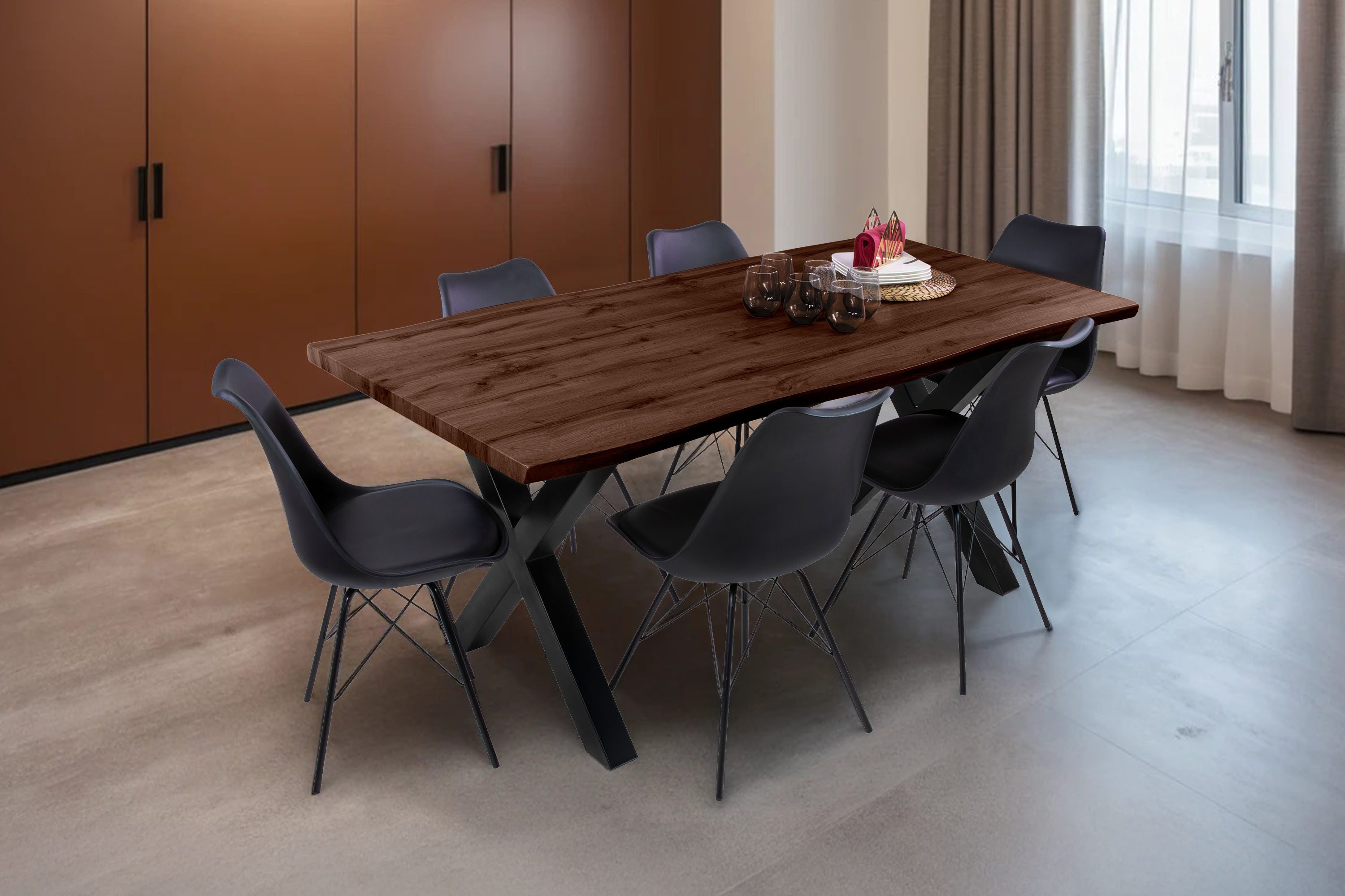 Loreno® Esstisch Josy, Nussbaumholz, Baumkante, MDF-Platte, günstig online kaufen