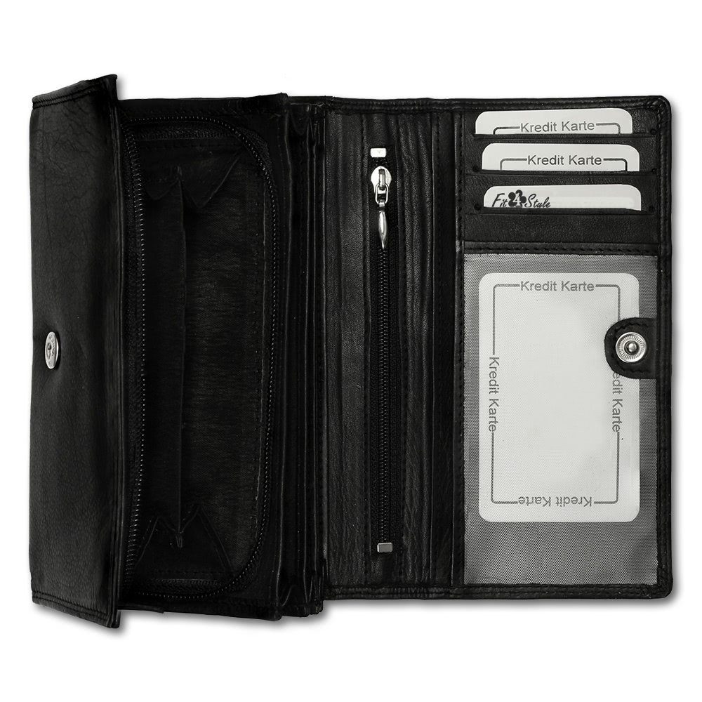Money Maker Kellnerbörse Money Maker Damen Börse RFID Blocker (Kellnerbörse, Kellnerbörse), Damen Geldbörse aus Echtleder in schwarz, ca. 17cm Breite