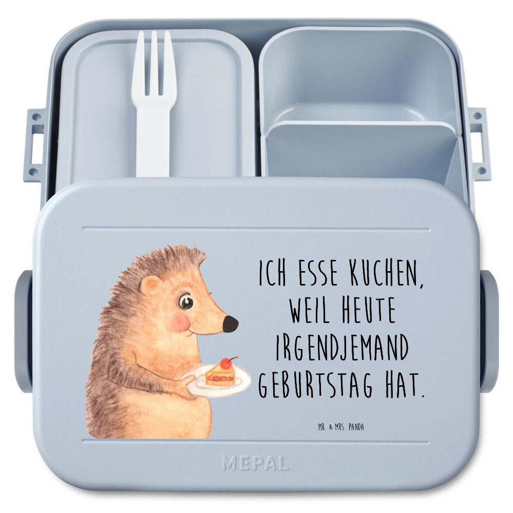 Mr. & Mrs. Panda Butterdose Igel Kuchenstück Motiv, Bento Box, Blau Pastell, Einladung Party, Kuc, Polypropylen lebensmittelecht, (Packung), Bento Box Essen Spruch Bento-Brotdose