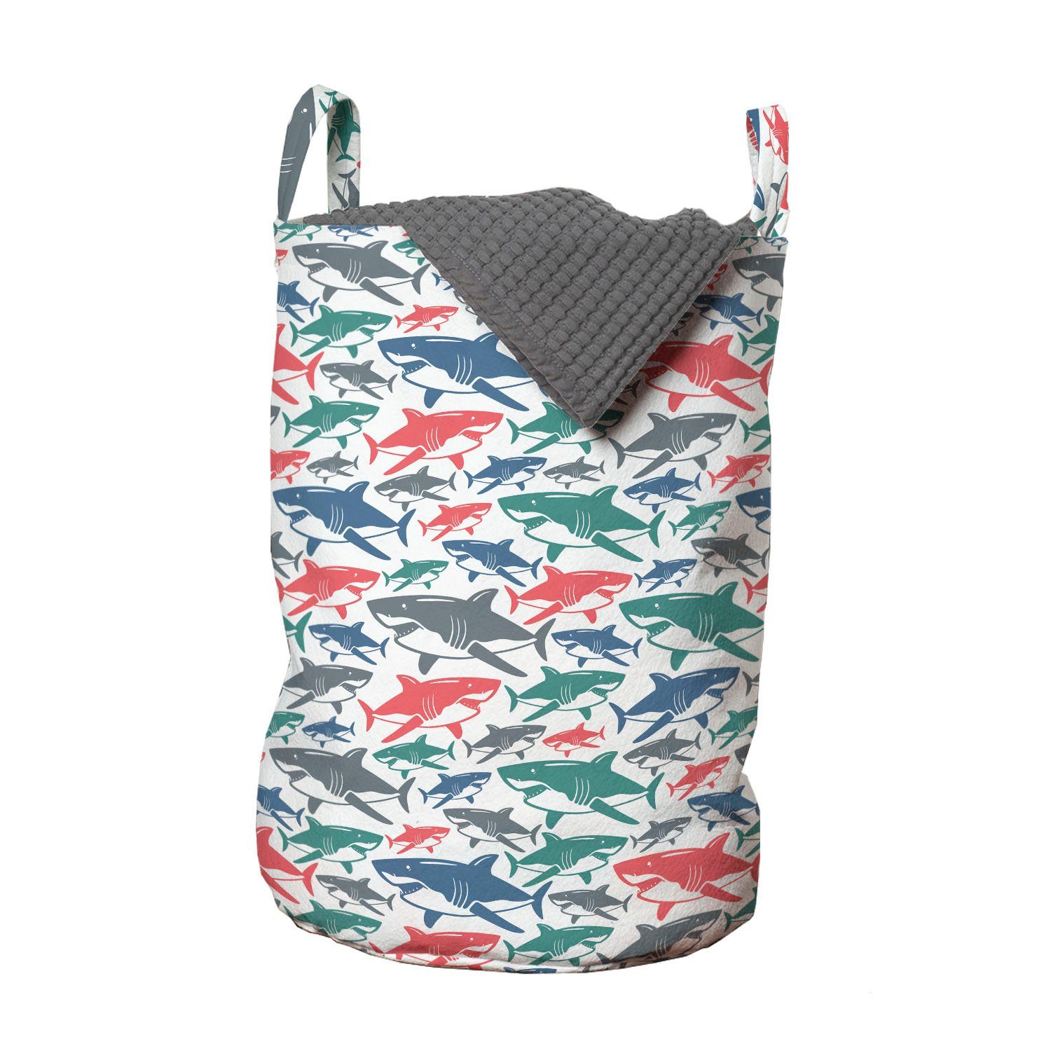 Abakuhaus Wäschesäckchen Wäschekorb mit Griffen Kordelzugverschluss für Waschsalons, Fisch Bunte Shark Patterns