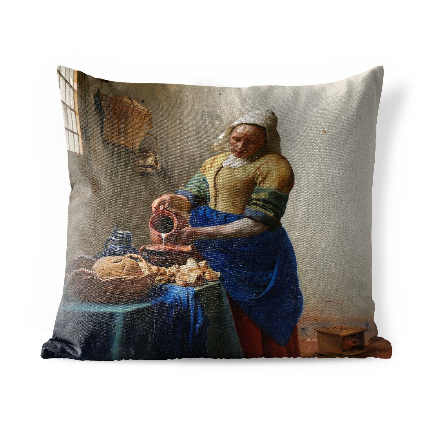 MuchoWow Dekokissen Das Milchmädchen - Gemälde von Johannes Vermeer, Kissenbezüge, Kissenhülle, Dekokissen, Dekokissenbezug, Outdoor