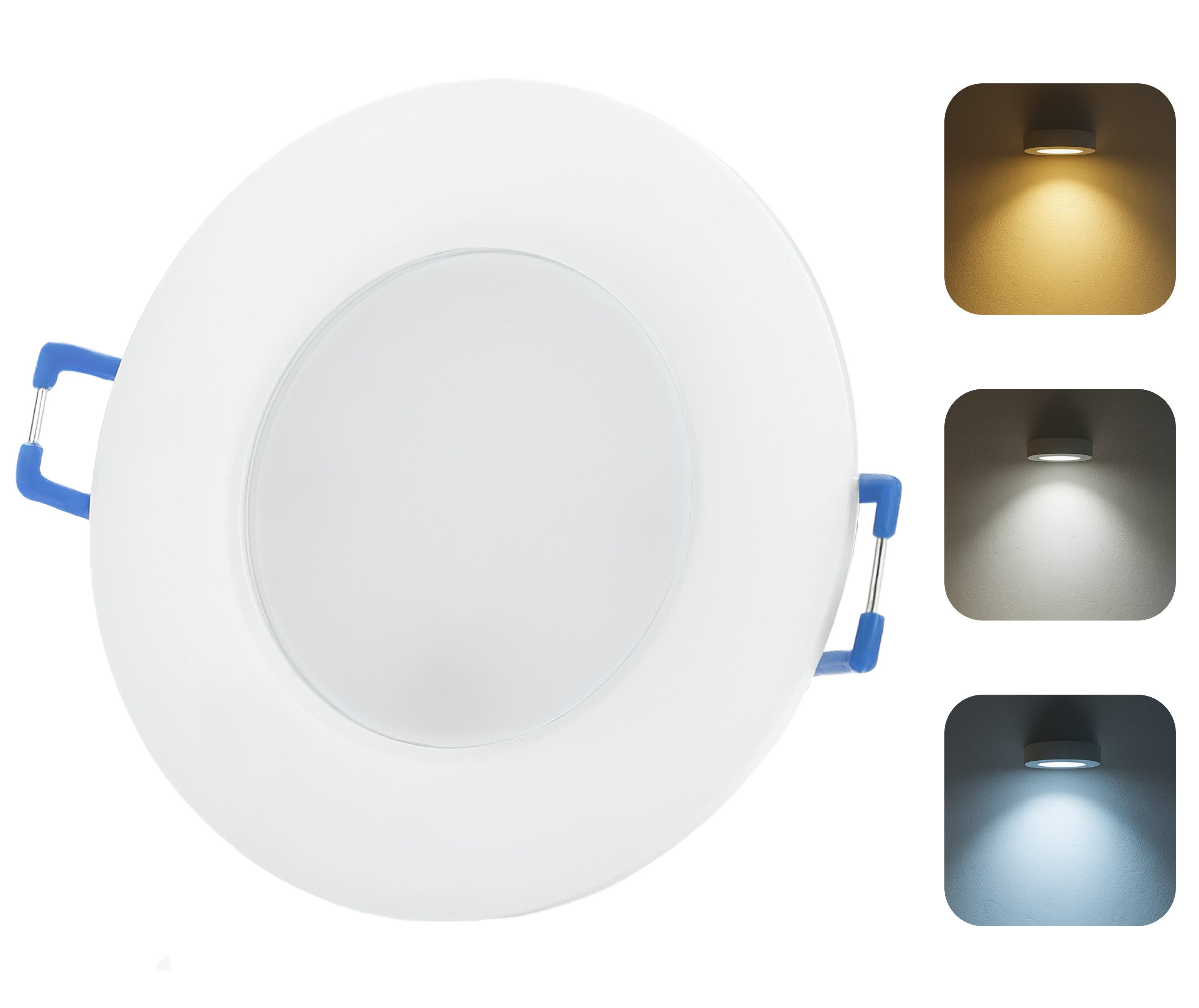 Sweet LED LED Einbaustrahler IP44 Bad Deckenspots CCT flach weiß 230V 6.5W, CCT, LED fest integriert, warmweiß-neutralweiß-kaltweiß, Deckenspots, Deckenstrahler, Einbauleuchten