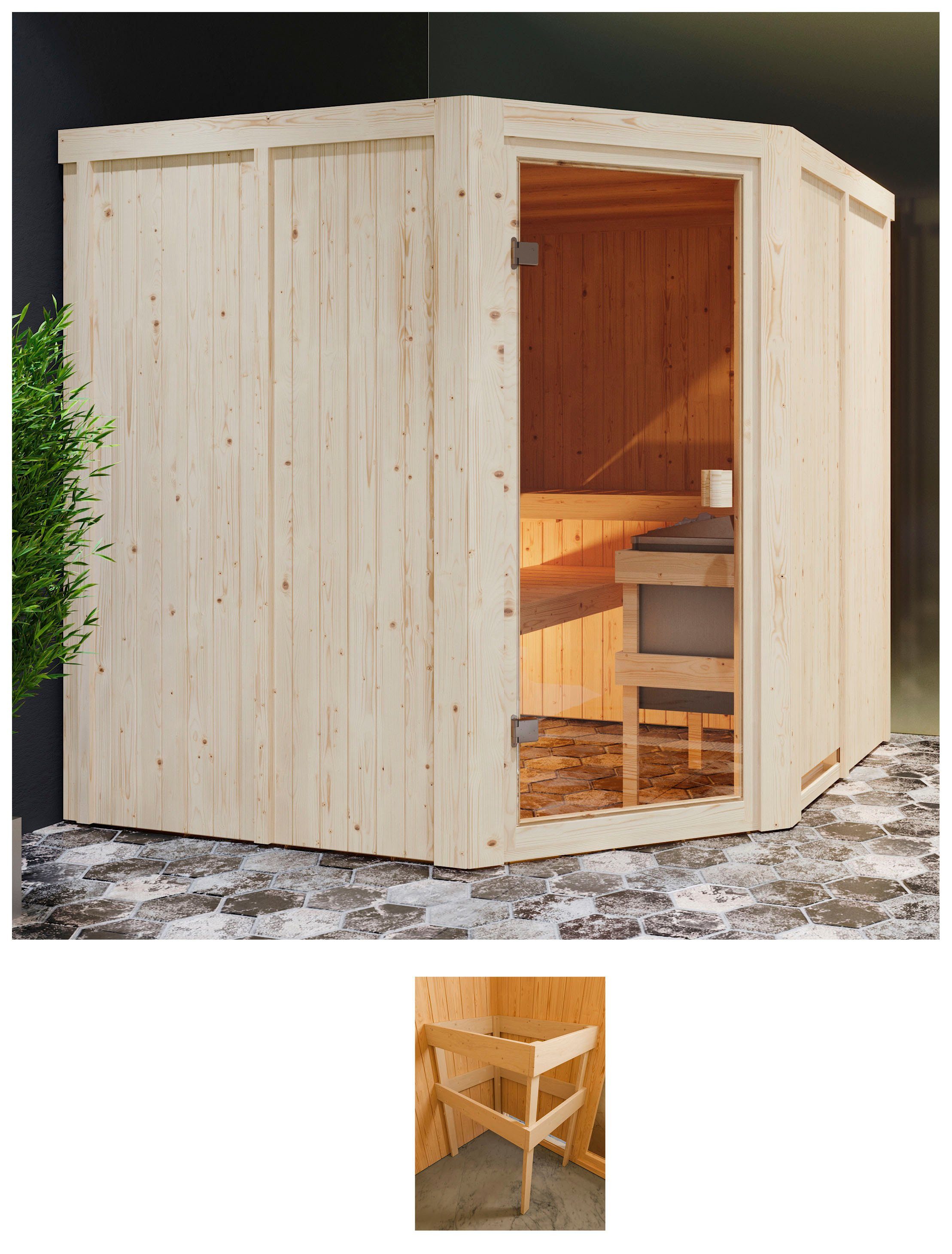 Karibu Sauna Kotka, BxTxH: 196 x 196 x 198 cm, 68 mm