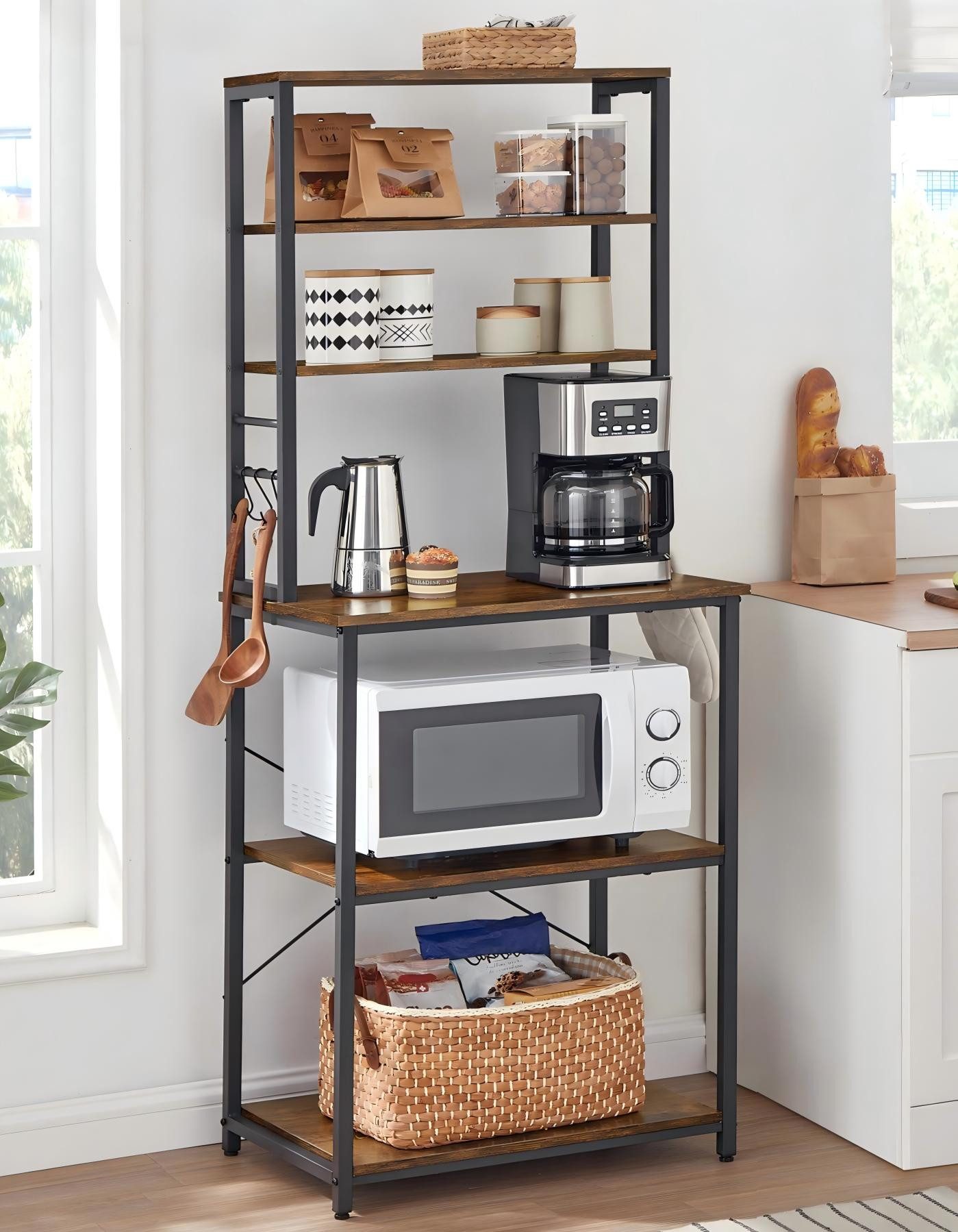 VASAGLE Standregal, Küchenregal mit 6 Haken, 40 x 60 x 167 cm(TxBxH)