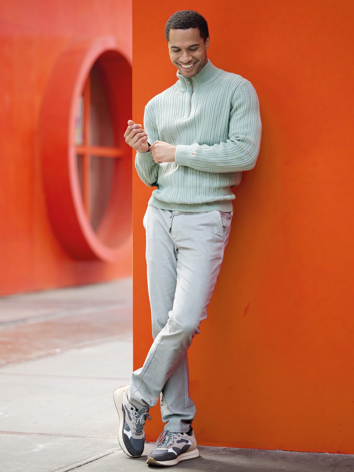 emilio adani Stehkragenpullover Herren Pullover mit Troyerkragen, Hellgruen