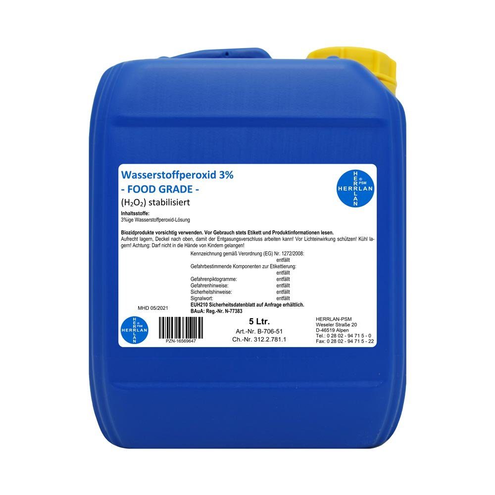 Liter) Wasserstoffperoxid I (5 GRADE HERRLAN-Qualität FOOD 3% HERRLAN Oberflächen-Desinfektionsmittel
