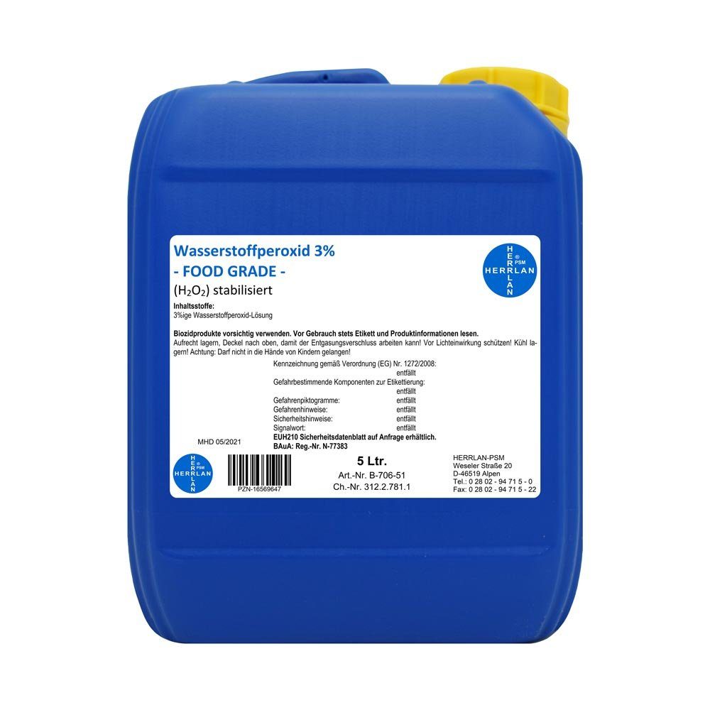 HERRLAN Wasserstoffperoxid 3% FOOD GRADE I HERRLAN-Qualität Bleichmittel (5 Liter)