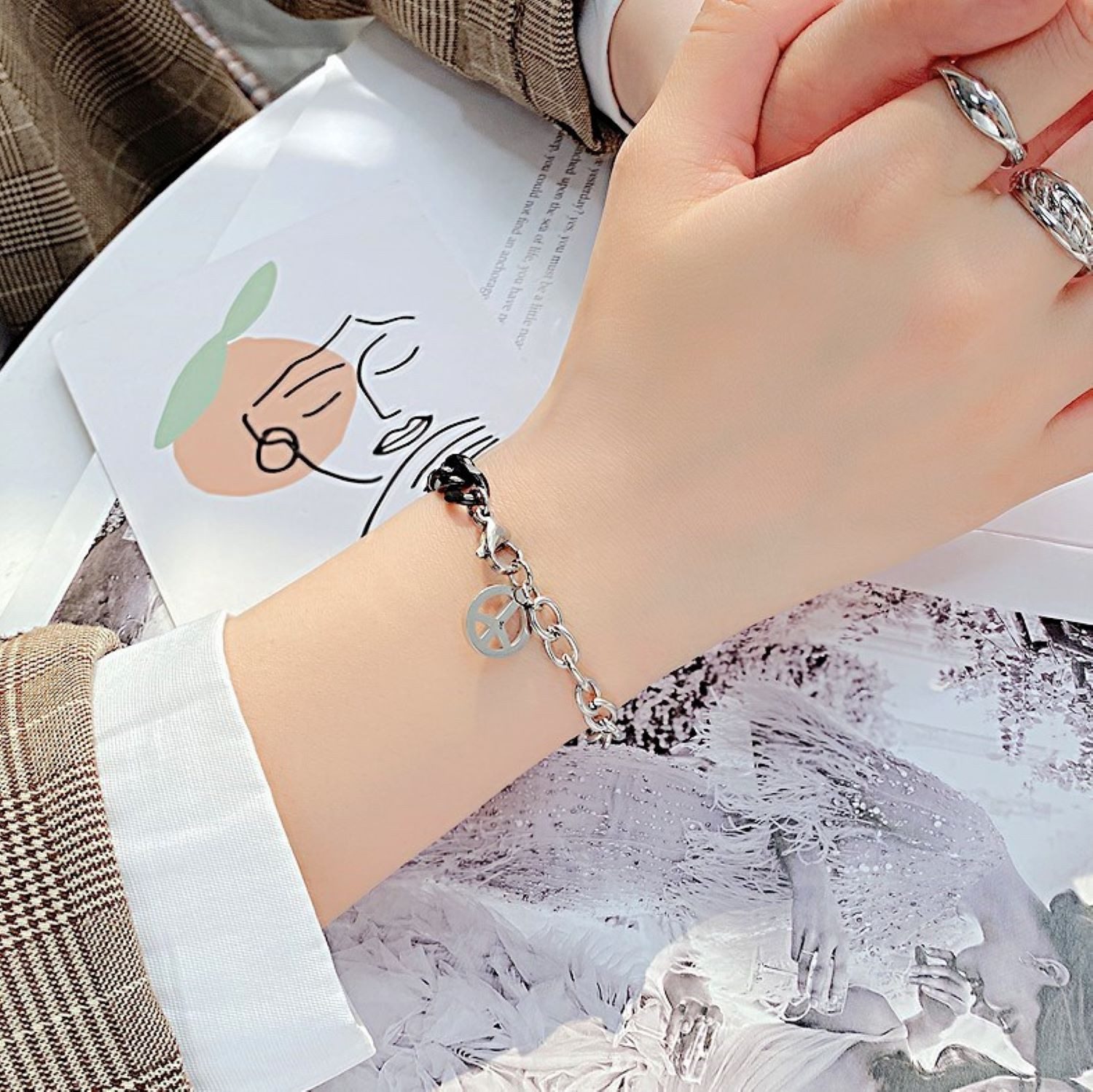 Kingka Armband Edelstahlarmband Schmuck Geschenk Peace, Frieden, Zu Shirt, Hoodie, Jeans, Sneaker! Büro, Urlaub, Party, Geschenkidee