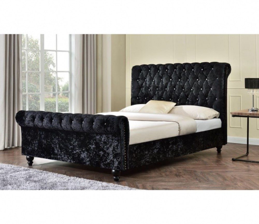 Polsterbett Chesterfield Bett mit Samtpolsterung und Knopfheftung