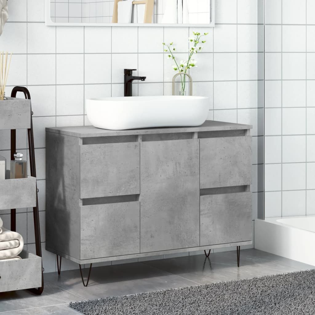 vidaXL Badezimmer-Set Badschrank Betongrau 80x33x60 cm günstig online kaufen