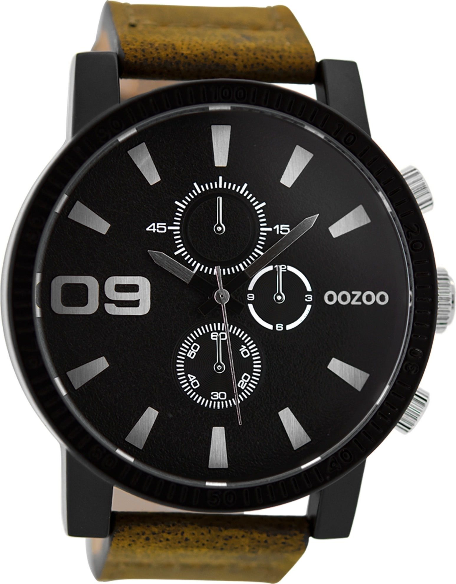 OOZOO Quarzuhr Oozoo Herren Armbanduhr braun Analog, Herrenuhr rund, extra groß (ca. 50mm) Lederarmband, Casual-Style
