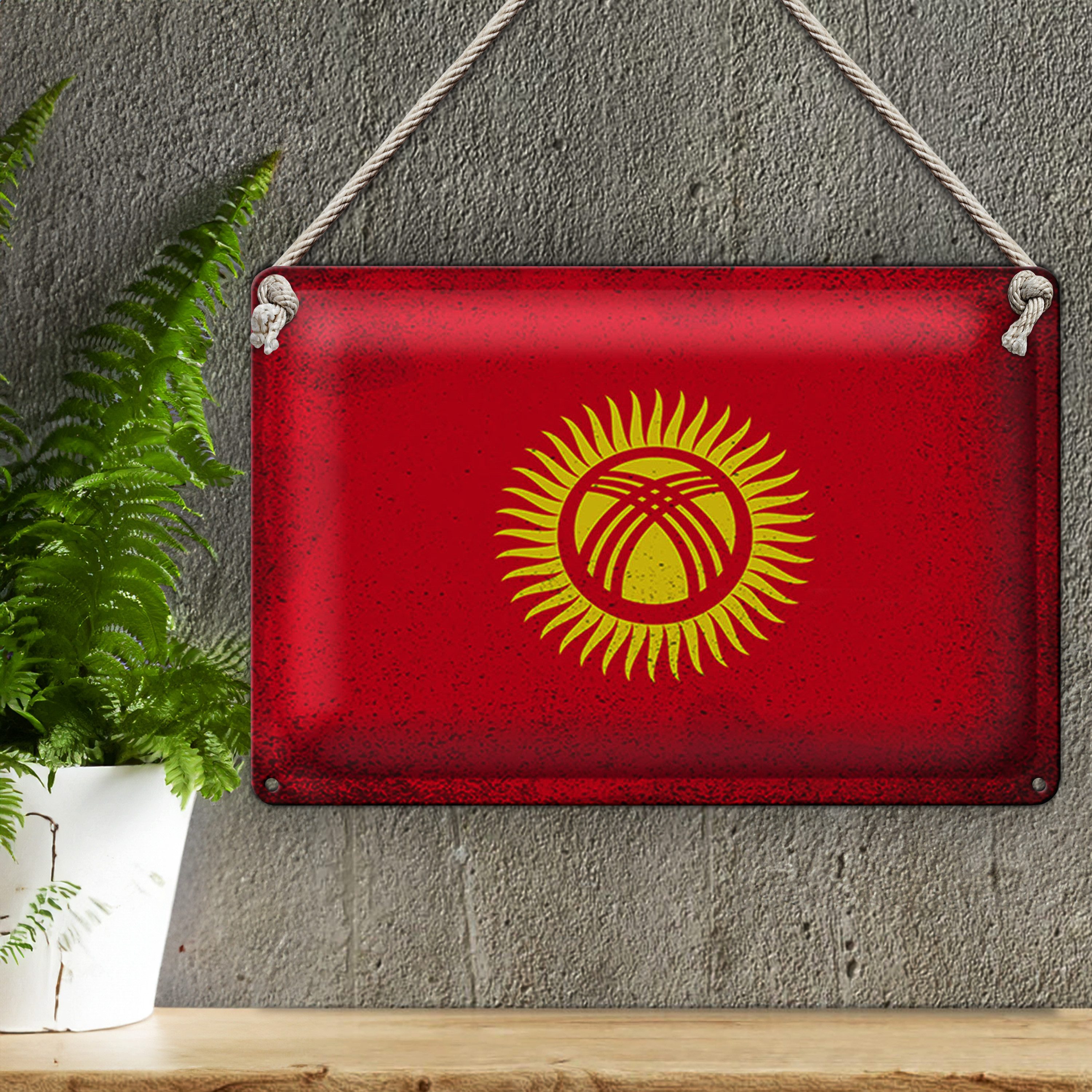 Roomando Metallschild Blechschild Flagge Kirgisistan 30x20cm Kyrgyzstan Vintage