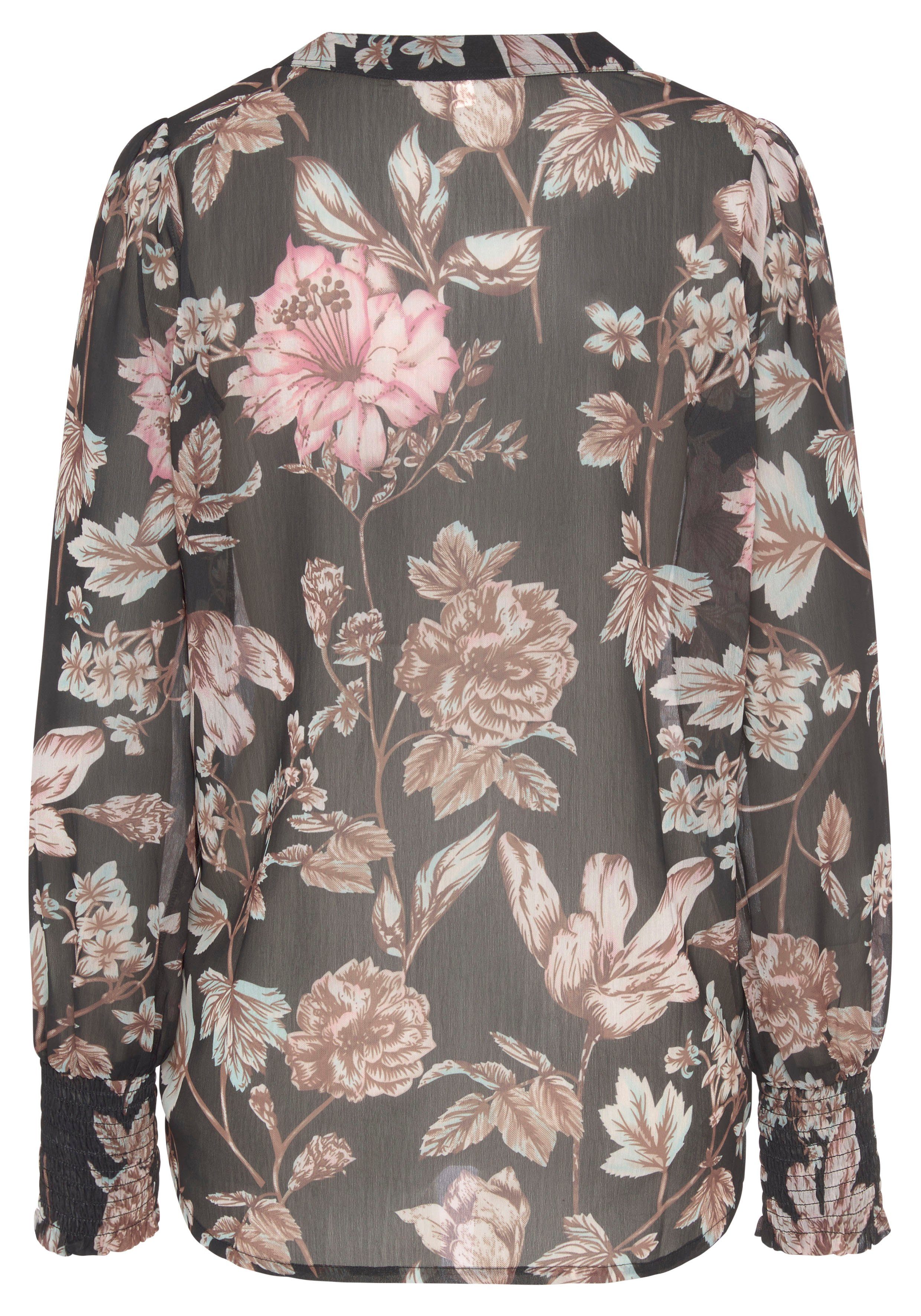 LASCANA chiffon blouse with floral print and V-neck, women's blouse, elegant-chic