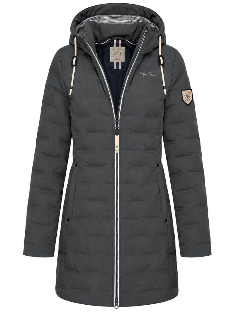 Dry Fashion Steppmantel Blavand Damen Mantel mit Steppung gefüttert - Steppjacke mit Kapuze Atmungsaktiv, 2-Wege-Reißverschluss, Kapuze abnehmbar, Tailliert